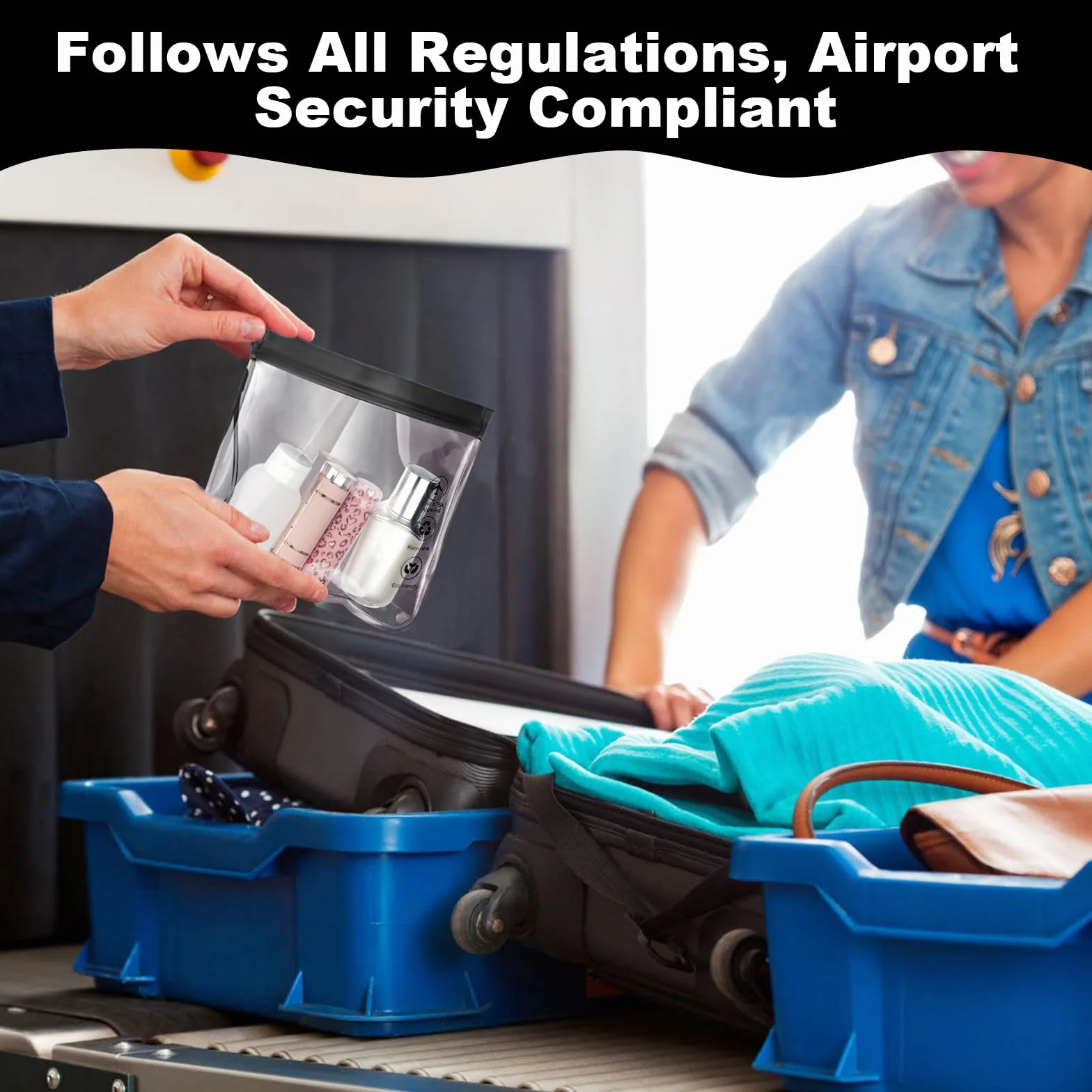 Aucuu 1 l torba na płyny, 20 x 20 cm, przezroczysta, podróżna, zatwierdzona na lotnisku, szczelna, wodoszczelna torba podróżna, #8 4 szt. czarne z linką, jeden rozmiar