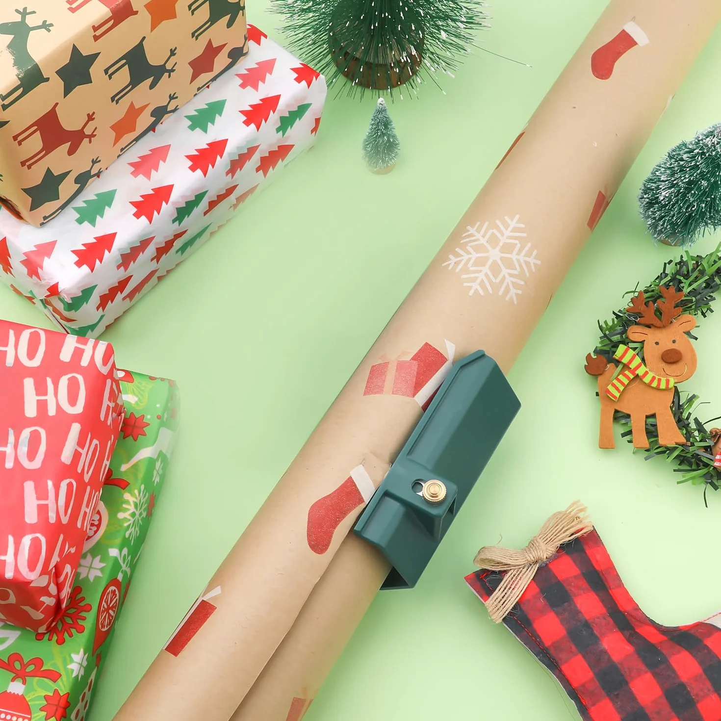 Nóz do Papieru do Pakowania, Nowe Ostrze do Aktualizacji Christmas Paper Cutter Roll Stal Wolframowa Nóz do Papieru do Pakowania na Swiateczne Materialy do Pakowania Prezentów (Ciemnozielony)