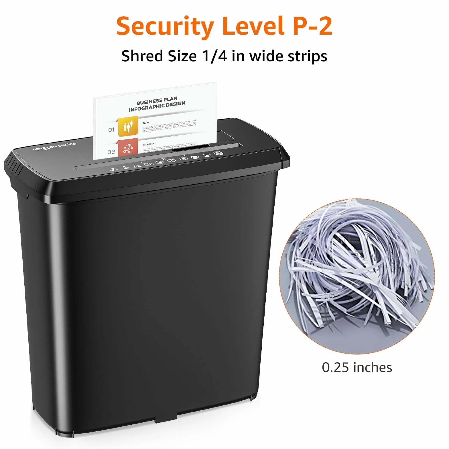 Amazon Basics Niszczarka dokumentów, ciecie w paski do 8 arkuszy, do papieru, płyt CD i kart kredytowych, czarna