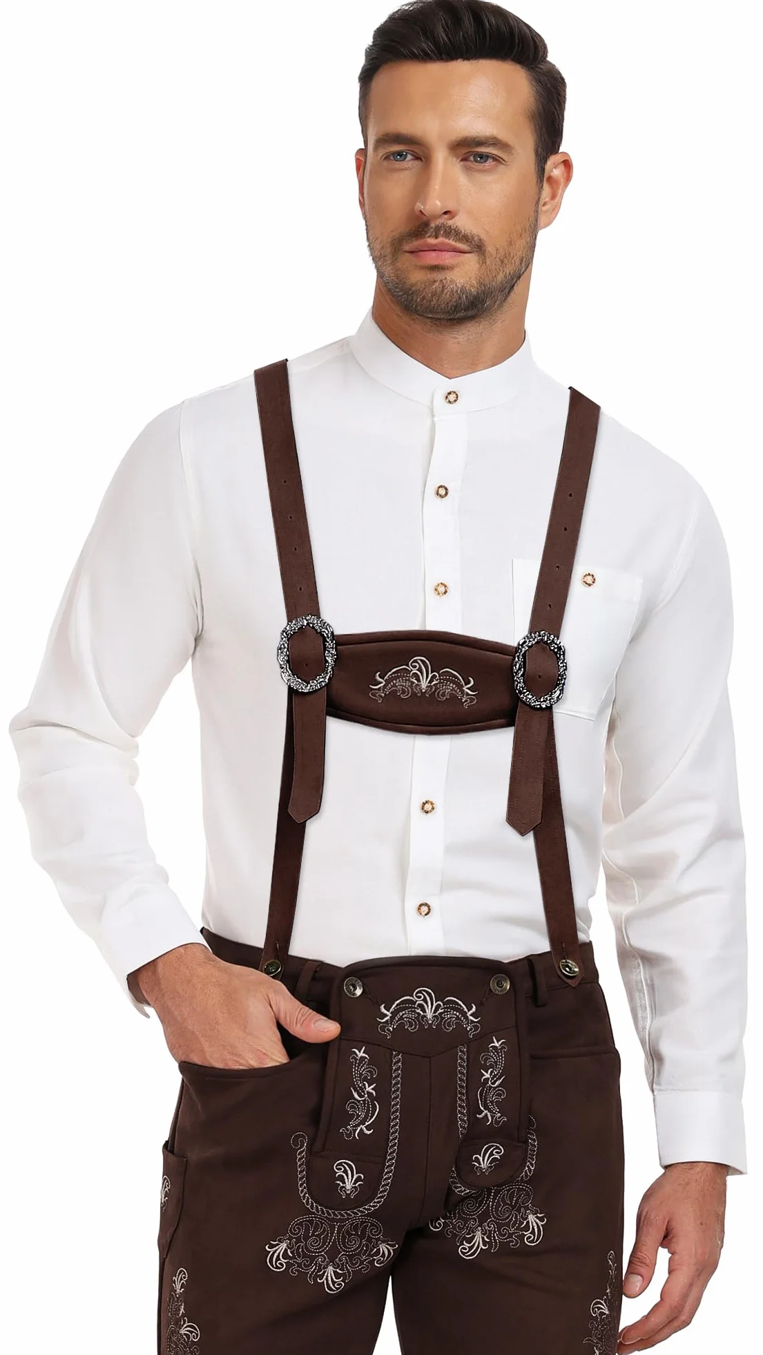 KOSMEEU Męska koszula do stroju ludowego na Oktoberfest w kratkę, biała koszula do stroju ludowego, koszula rekreacyjna, z długim rękawem, w kratkę, bawełna