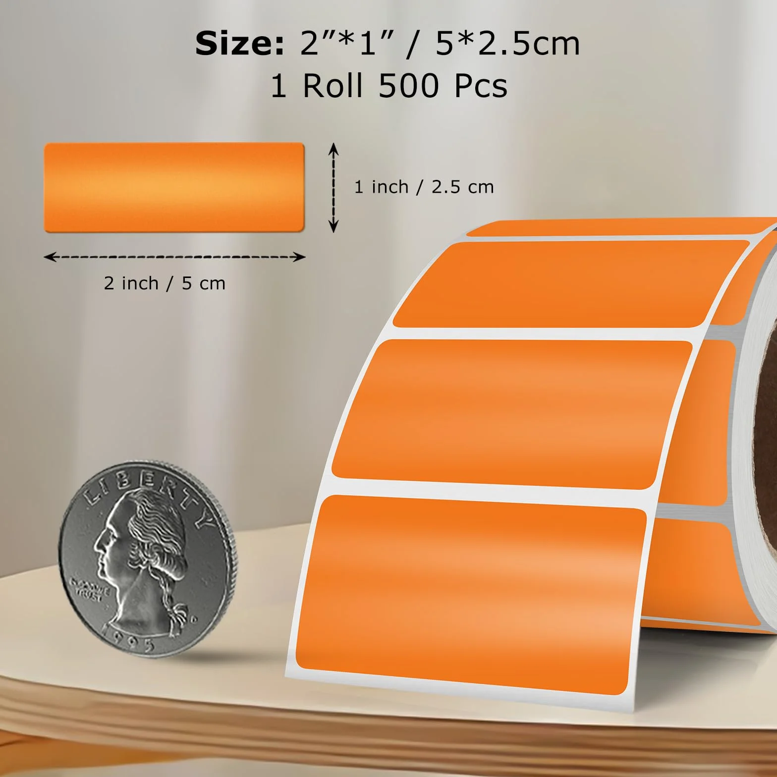 500 sztuk etykiet 25 × 50 mm samoprzylepne naklejki winylowe wodoodporne odklejalne etykiety samoprzylepne rolka do słoików z dżemem, pomarańczowe