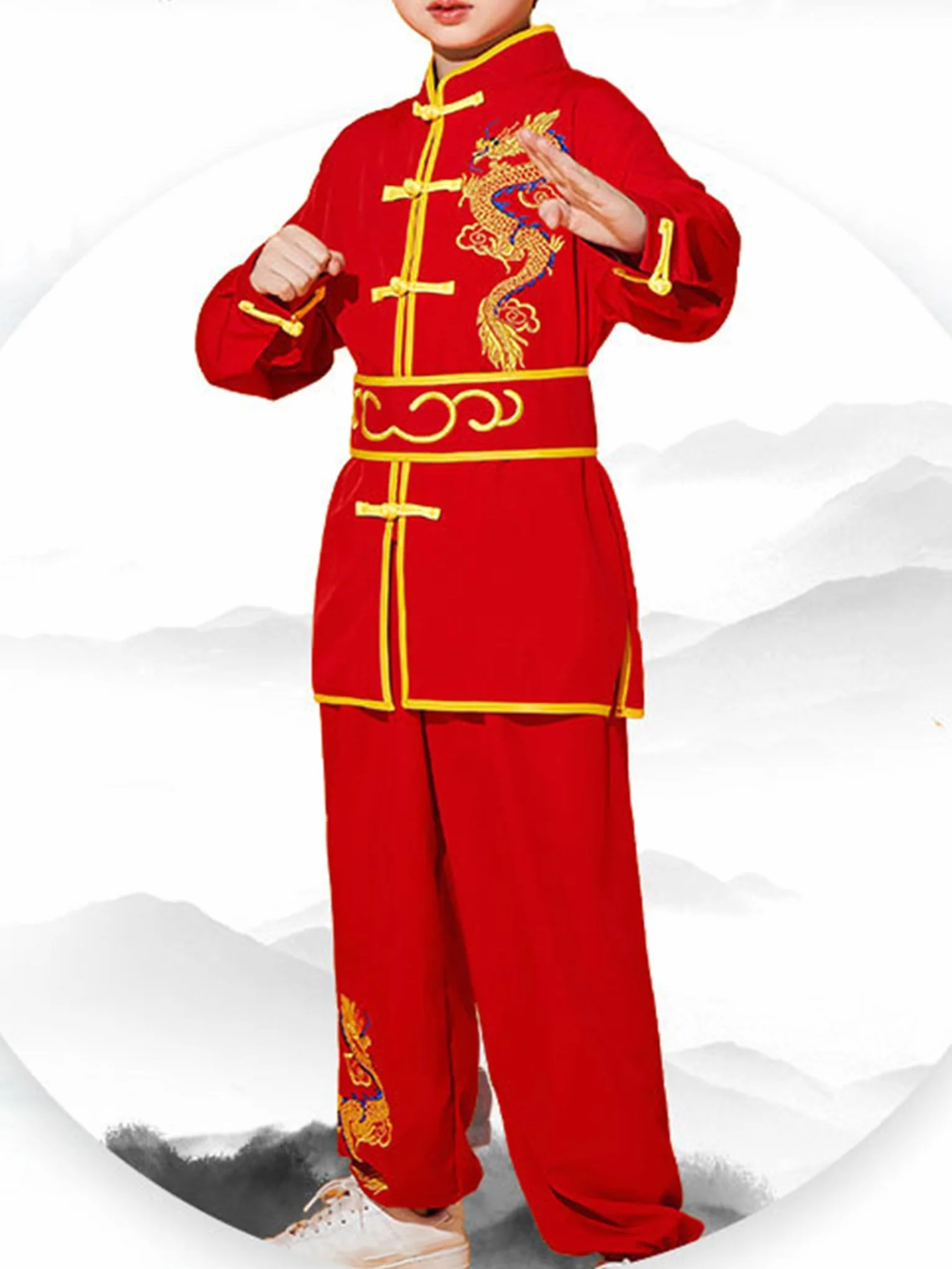 Jhaoyu Dziecięcy chiński mundur Kung Fu dla chłopców, tradycyjny strój Tai Chi Wushu, do sportów walki, zestaw odzieży sportowej, dresy