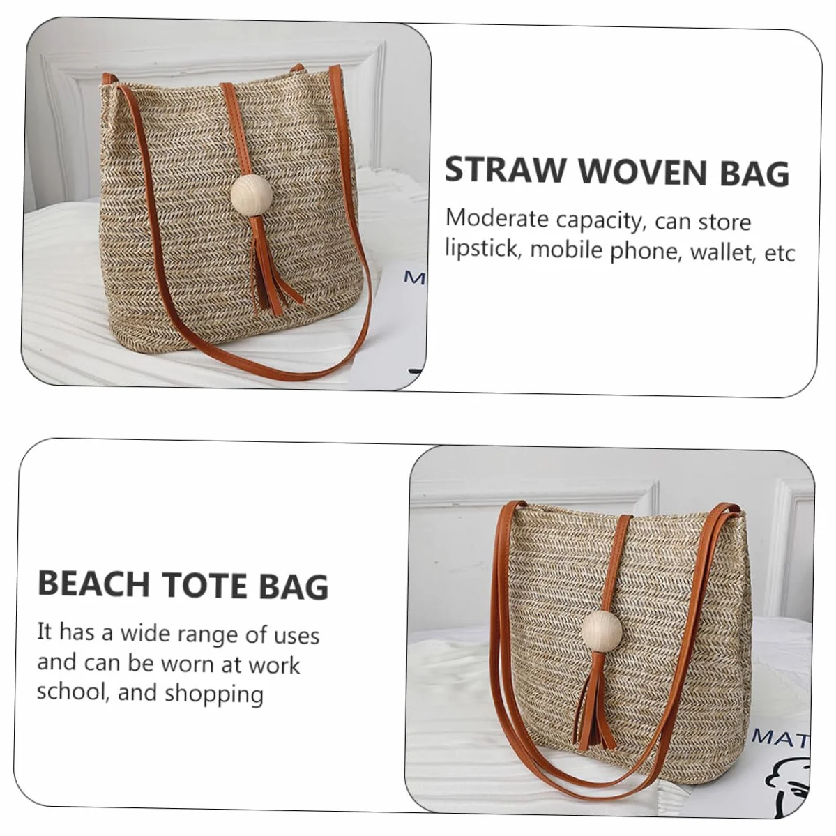 Holibanna 1kawałek Torba Wodoodporna Wykonana z Trawy Włóknistej Lato Dla Kobiet Stylowy Koszyk Kolorze Brązowym Przenośny Model Bucket Bag Do Codziennych Stylizacji