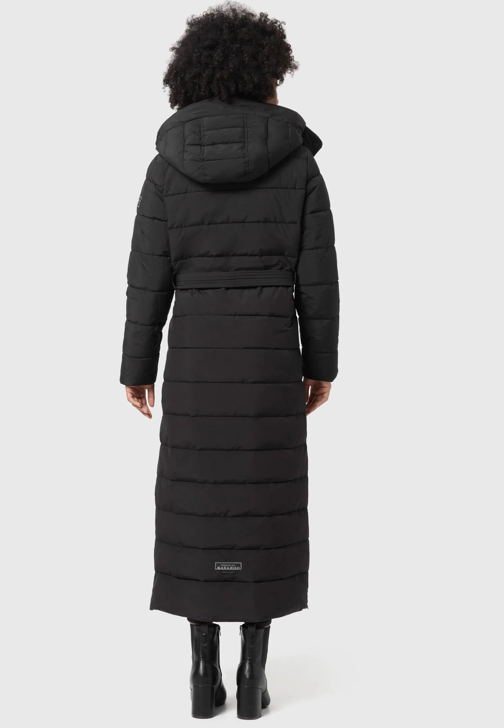 Navahoo Damski płaszcz zimowy, ciepły płaszcz pikowany, długi ze zdejmowanym kołnierzem ze sztucznego futra, część XIV XS-XXL
