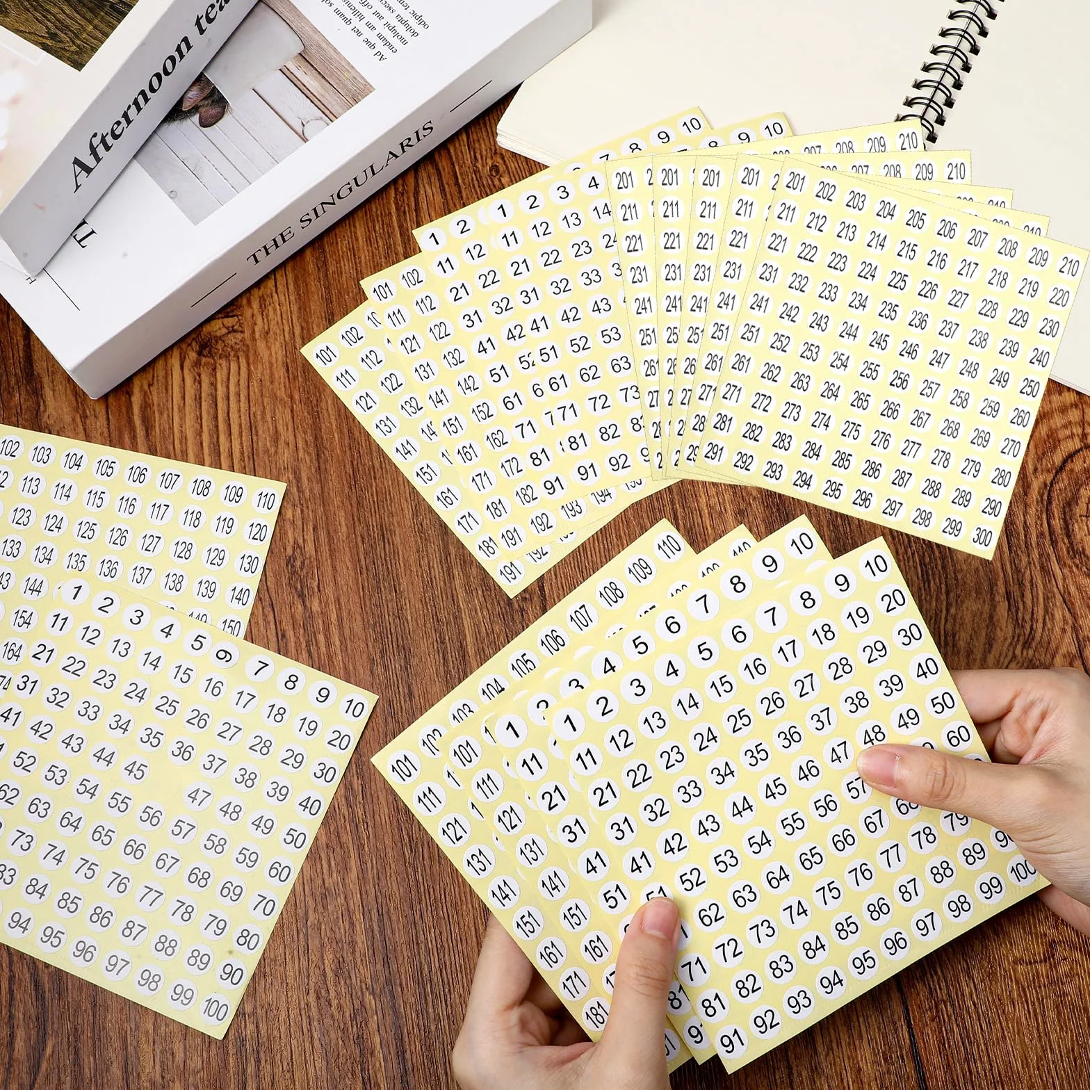 Nogeqi 4500 sztuk naklejek z liczbami, 1-300, 45 arkuszy, małe cyfry samoprzylepne, okrągłe naklejki z liczbami, naklejki mini z papieru, do segregatorów, sortowania i organizacji (10 mm)