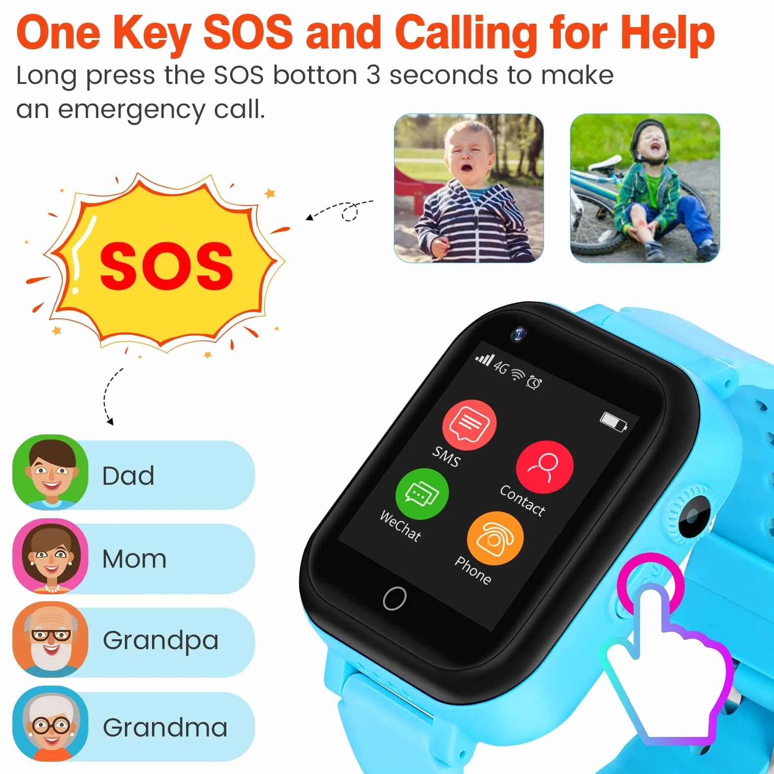 Smartwatch dziecięcy 4G IP67, wodoszczelny zegarek dziecięcy z pozycją GPS, aparatem, SOS, połączeniami, krokomierzem, ekranem dotykowym, wideo-chat, Smart Watch dla chłopców i dziewczynek (niebieski