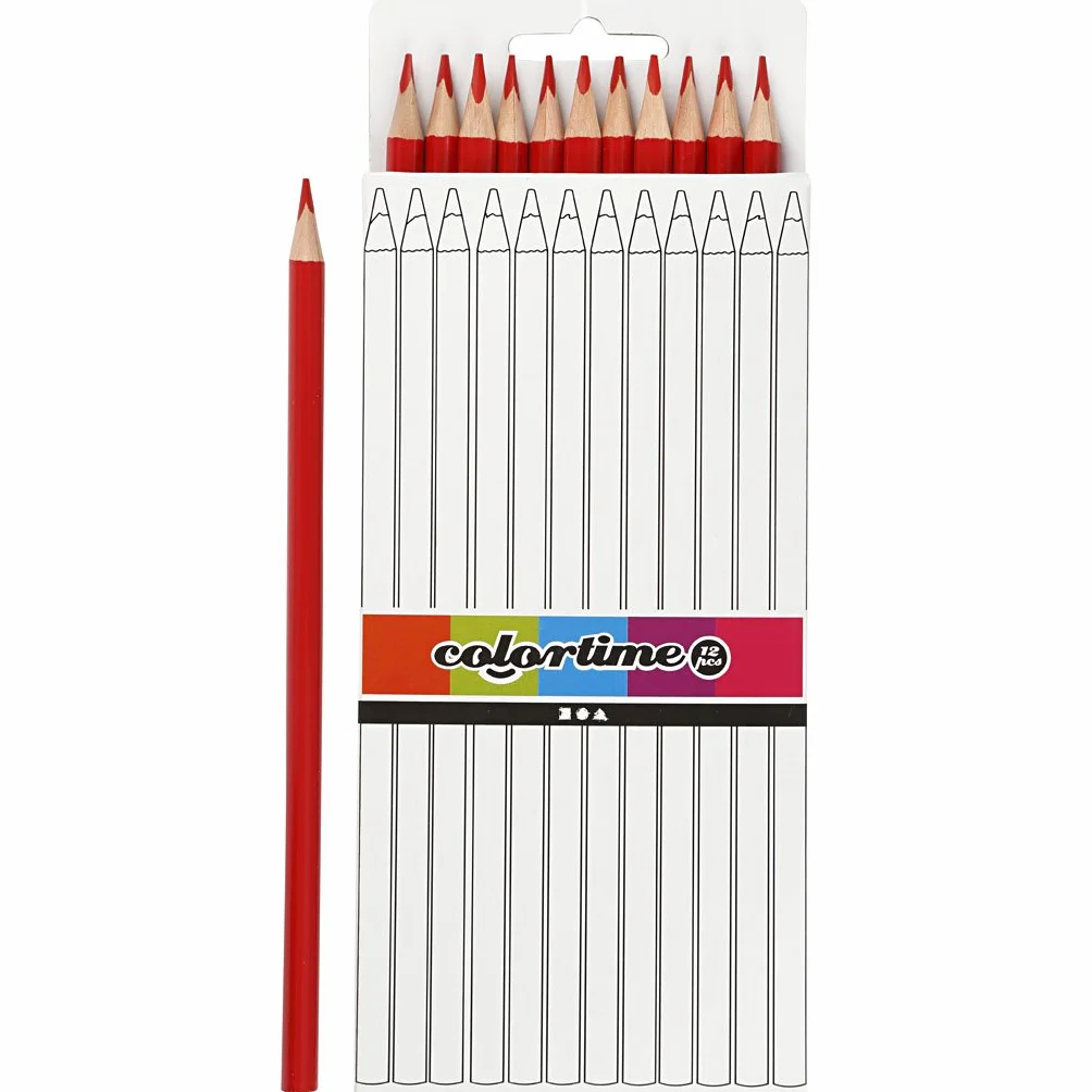Kolorowe kredki kolorowe, czerwony, mina: 3 mm, L: 17 cm, podstawa, 12szt