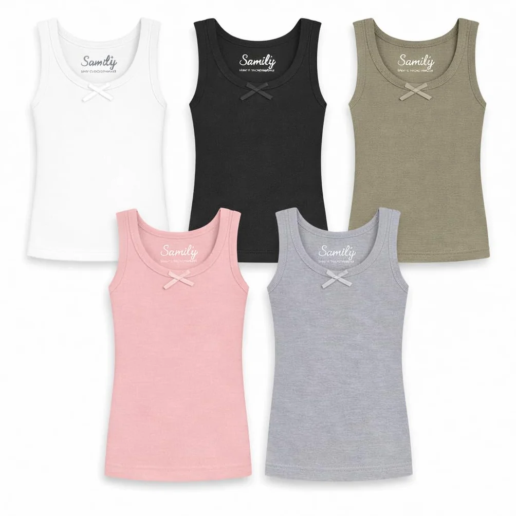 SAMILY Dziewczęce bawełniane podkoszulki Tank Top z kokardką