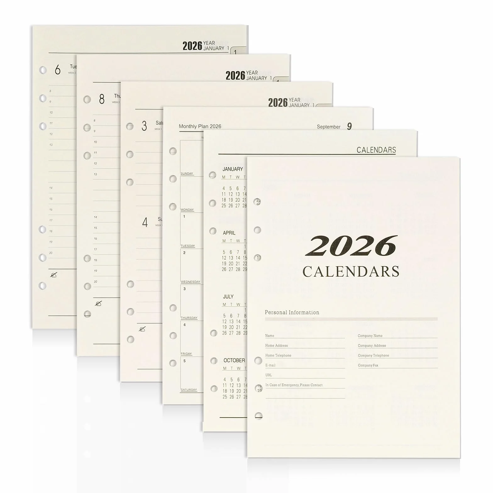 Planer tygodniowy 2026, wkład A5, 6 otworów, 176 stron, wkład do kalendarza 2026, A5, styczeń 2026 – grudzień 2026, 139 x 206 mm, papier uzupełniający do planerów, pamiętników, projektów DIY
