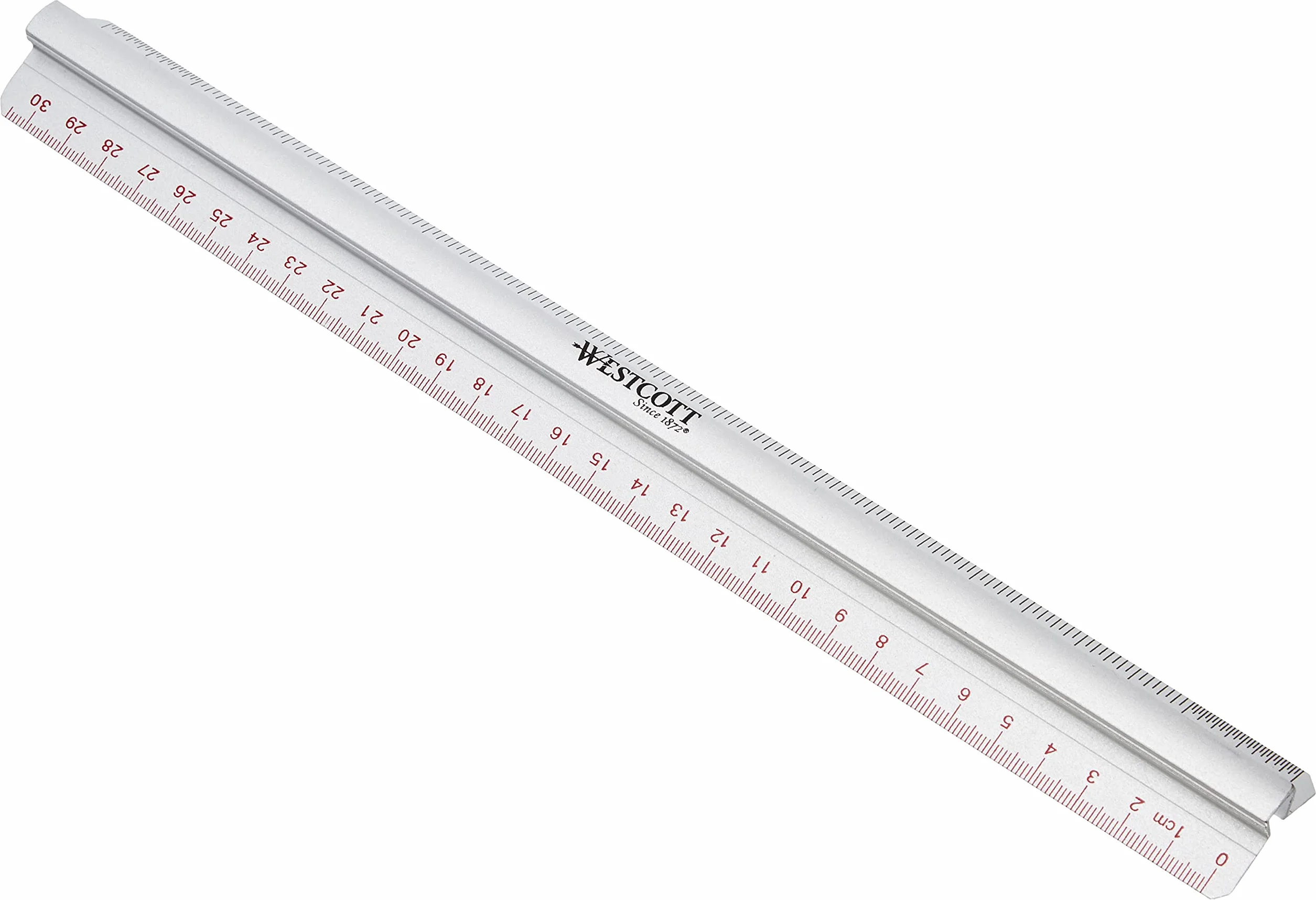 Westcott 12"/300 mm podniesiony uchwyt aluminiowa linijka ze skalą metryczną i imperialną - srebrna