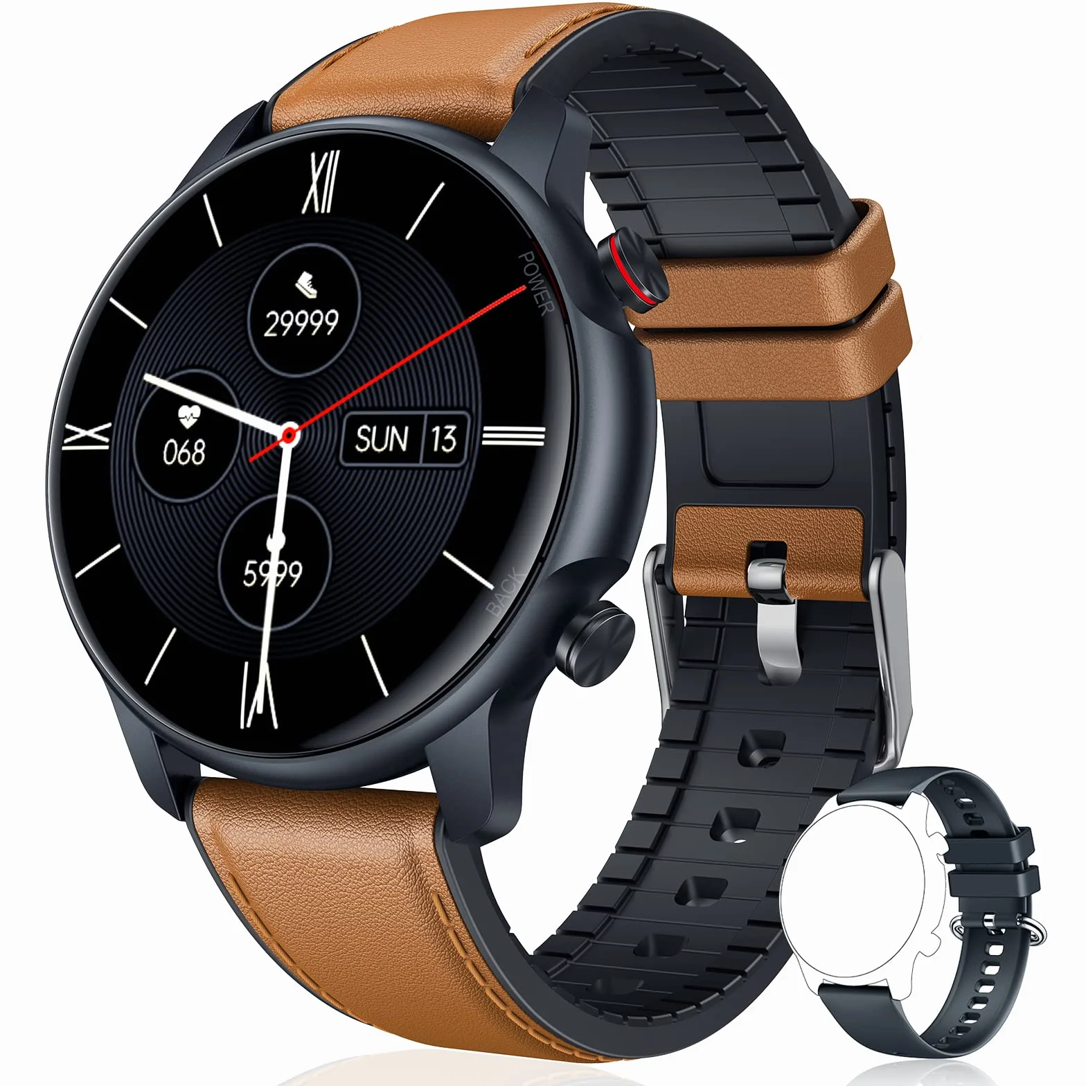 Męski smartwatch sportowy Smartwatch - 1,32 cala, wodoodporny ekran dotykowy IP68, inteligentna bransoletka z monitorem snu, tętna, krokomierz, tracker fitness, dla Androida, iOS, okrągła skóra