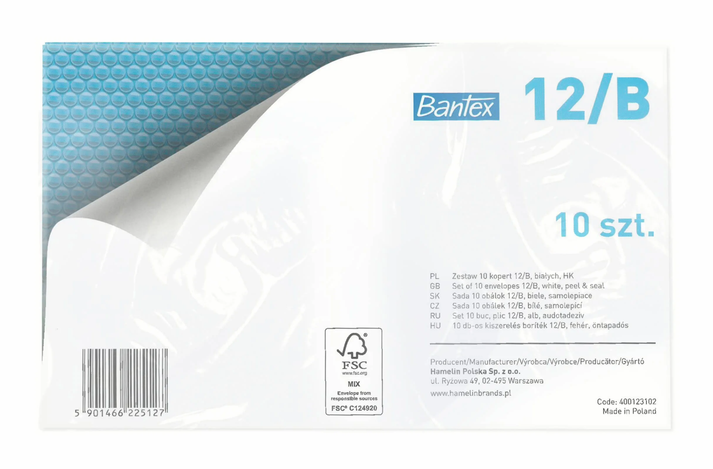 Koperta bąbelkowa Bantex biała opakowanie 10 sztuk rozmiar B2 (225 x 140 mm) 12/B