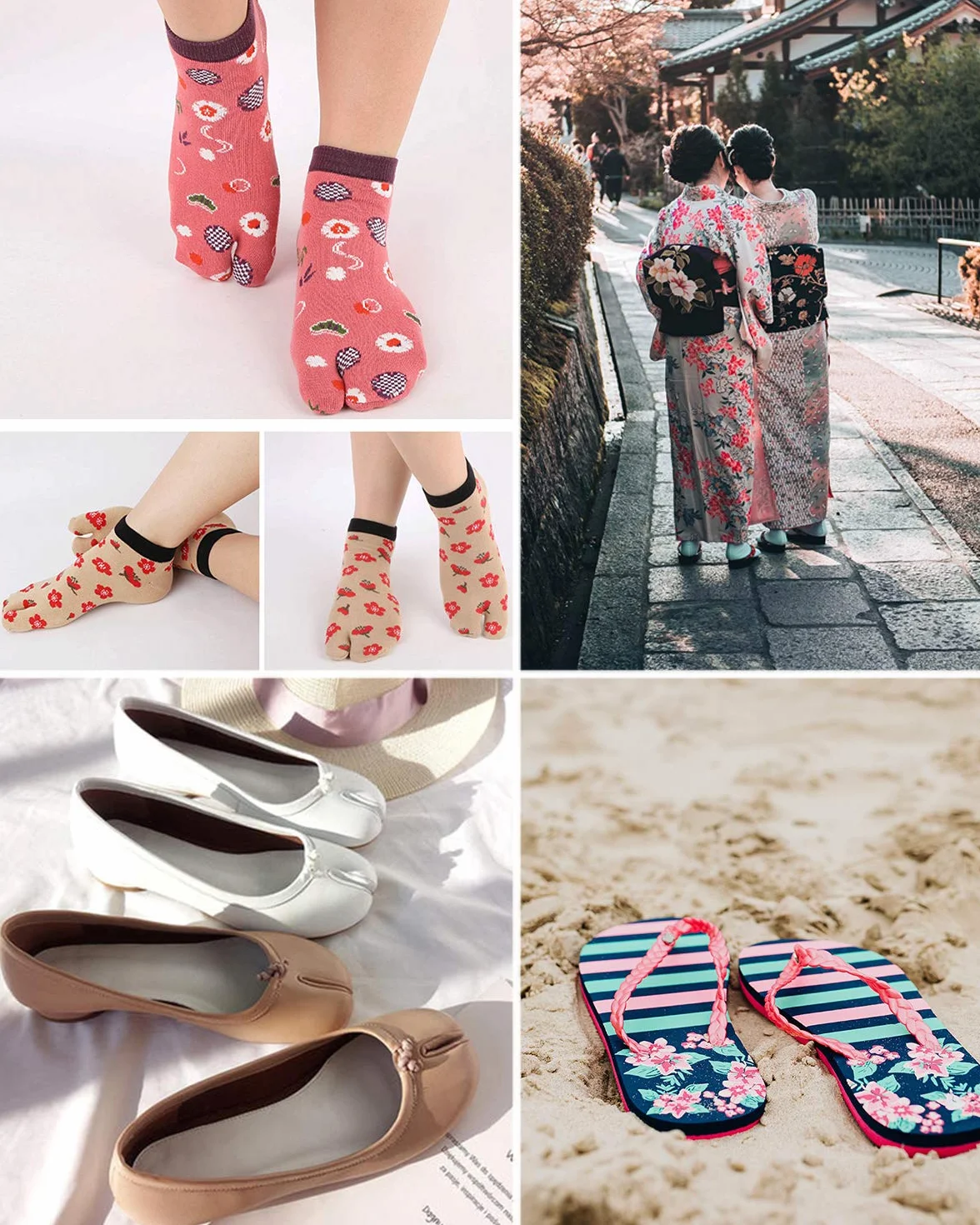 Tabi skarpety damskie, japonki, bawełniane, krótkie skarpety z dwoma palcami, styl japoński, kolorowe, zabawne wzory sakuri, rozmiar 35-41, 4/5 par, 4 pary akura-A,