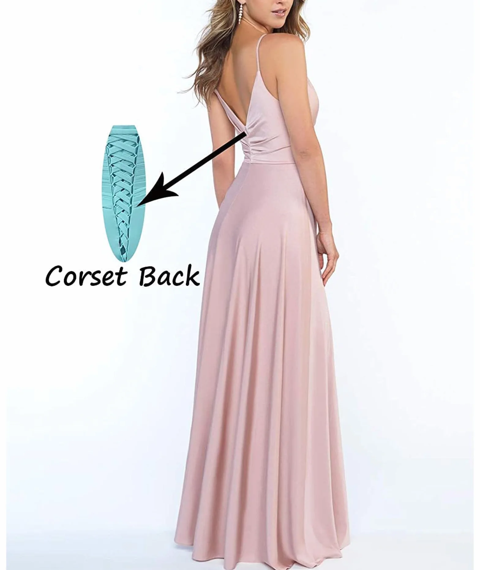 xxxiticat Damen V-Ausschnitt Spaghettiträger Satin Brautjungfernkleider Formeller A-Linie Abschlussball Abendkleider mit Schlitz