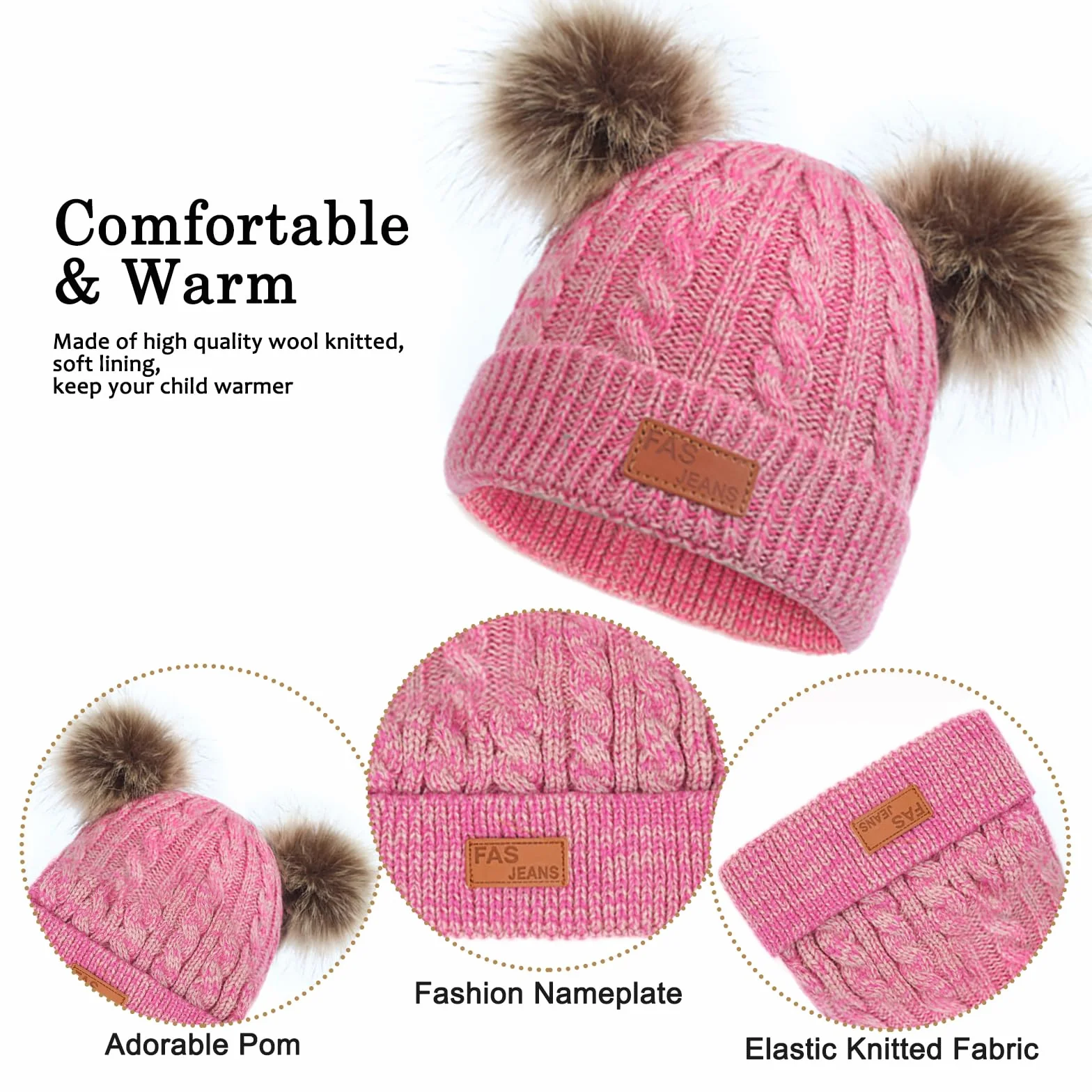 Baynetin Zimowa czapka, szal, rękawiczki, zestaw 3 szt., czapka zimowa, szalik, rękawiczki, ciepła czapka beanie, dla chłopców, rękawiczki okrągłe, zestaw dla dzieci w wieku 2-8 lat