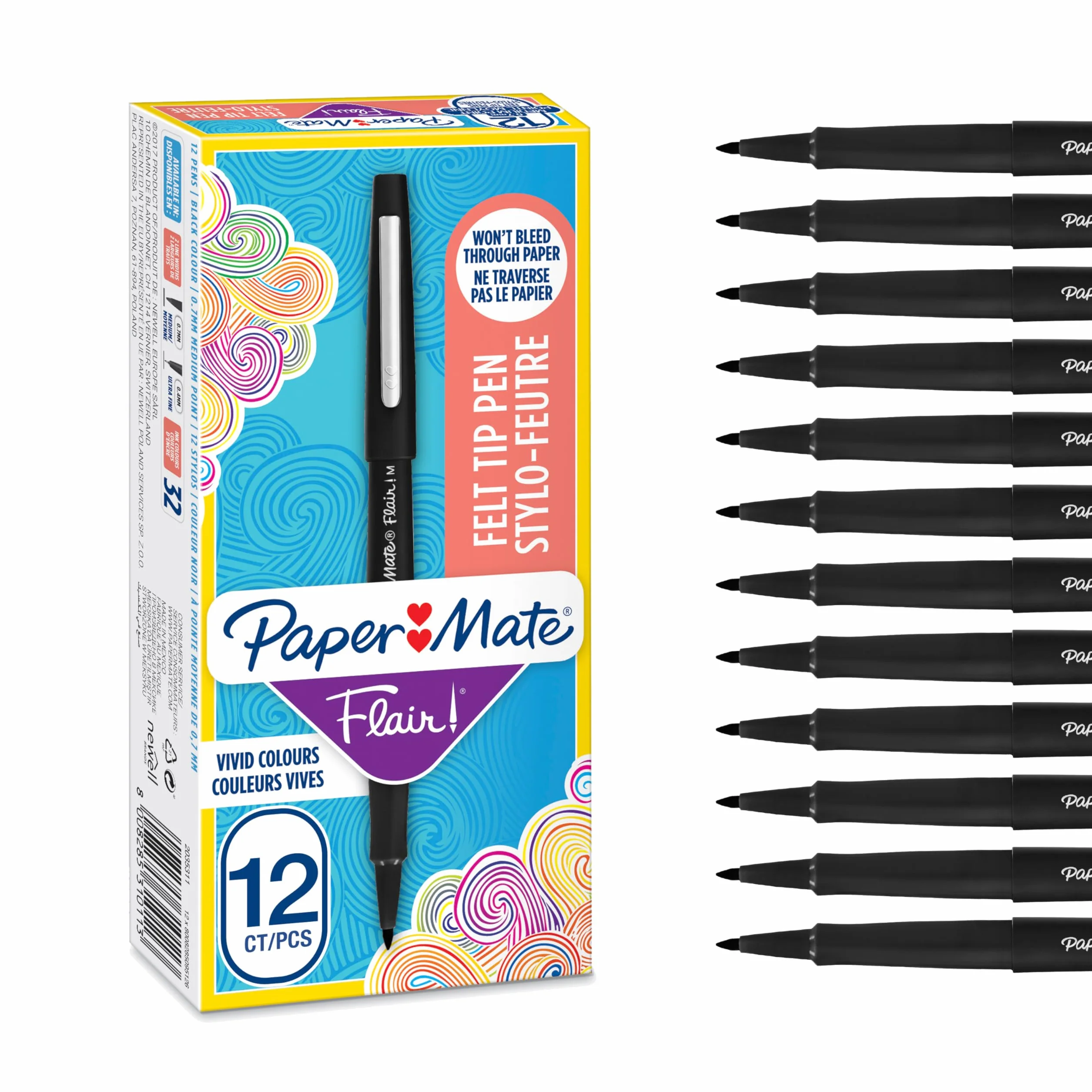 Paper Mate Flair S0190973 Długopis, Czarny, 12 sztuk