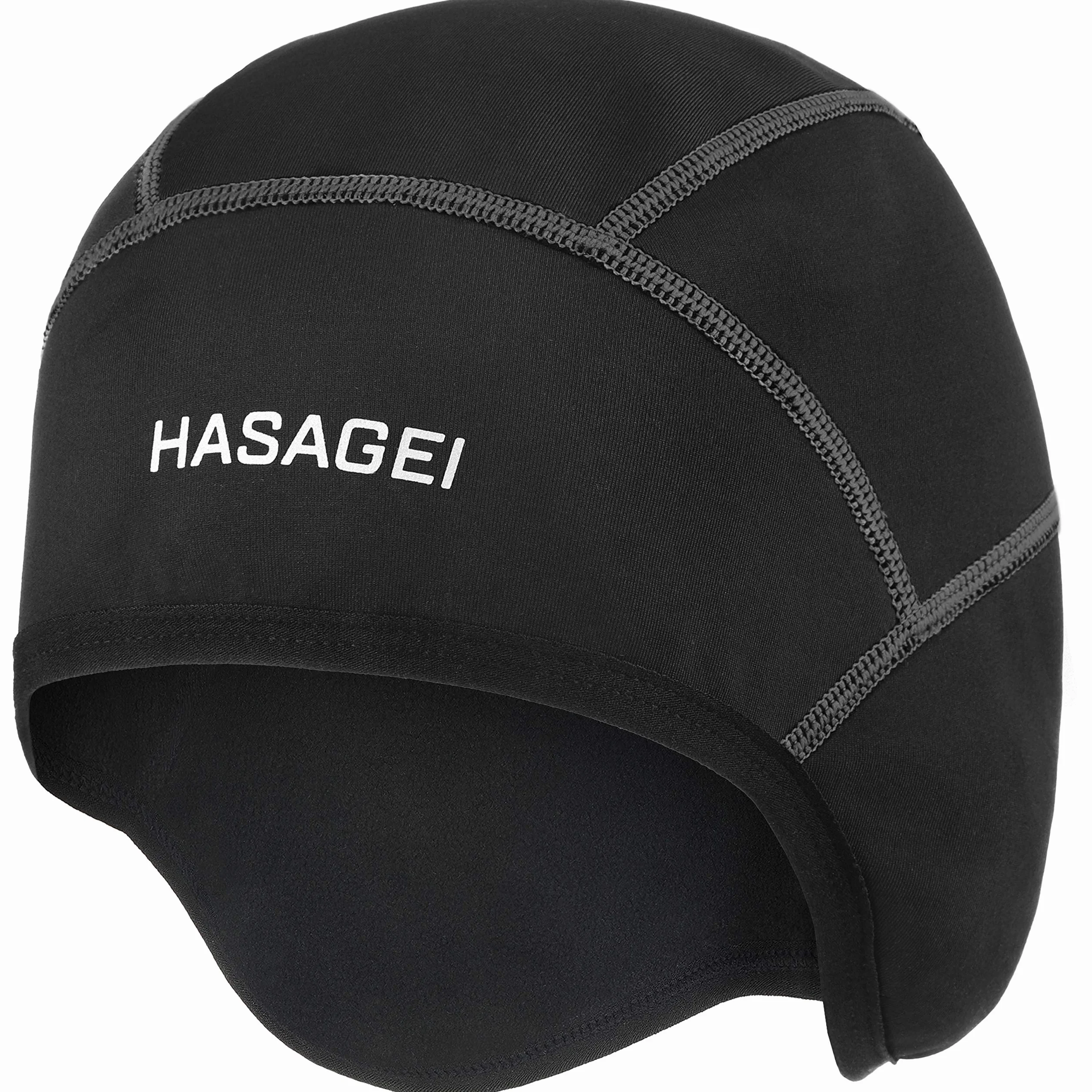 HASAGEI Czapka rowerowa, męska czapka polarowa na kask rowerowy, wiatroszczelna, czarna, czapka pod kask zimowy, 52-62 cm, utrzymuje ciepło