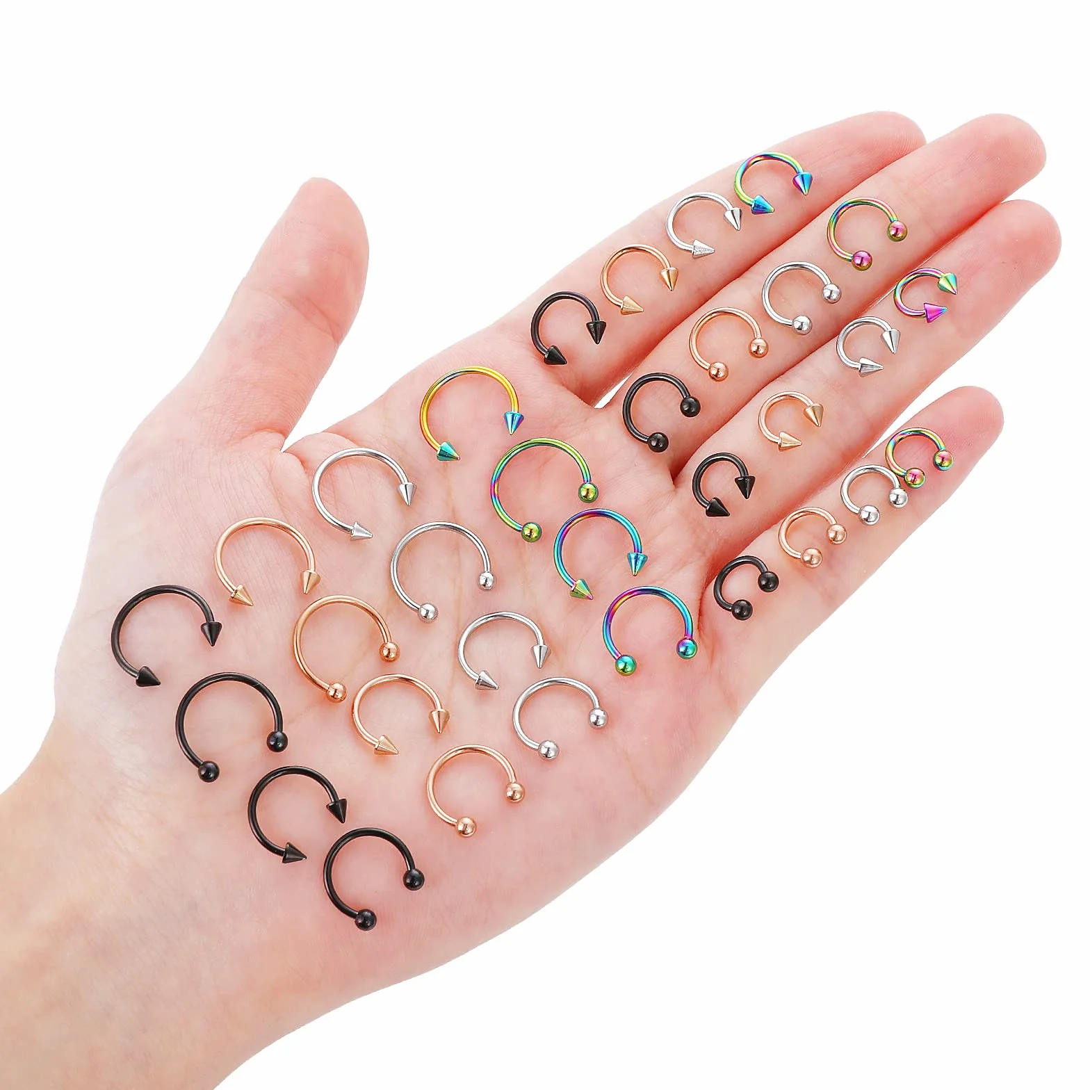 Yolev 32 pierścienie w kształcie podkowy, stal chirurgiczna, 16G, różne rozmiary, podkowa, obręcz, kolczyk do brwi, wargi, przegrody nosowej, piercing dla kobiet i mężczyzn, Stal nierdzewna