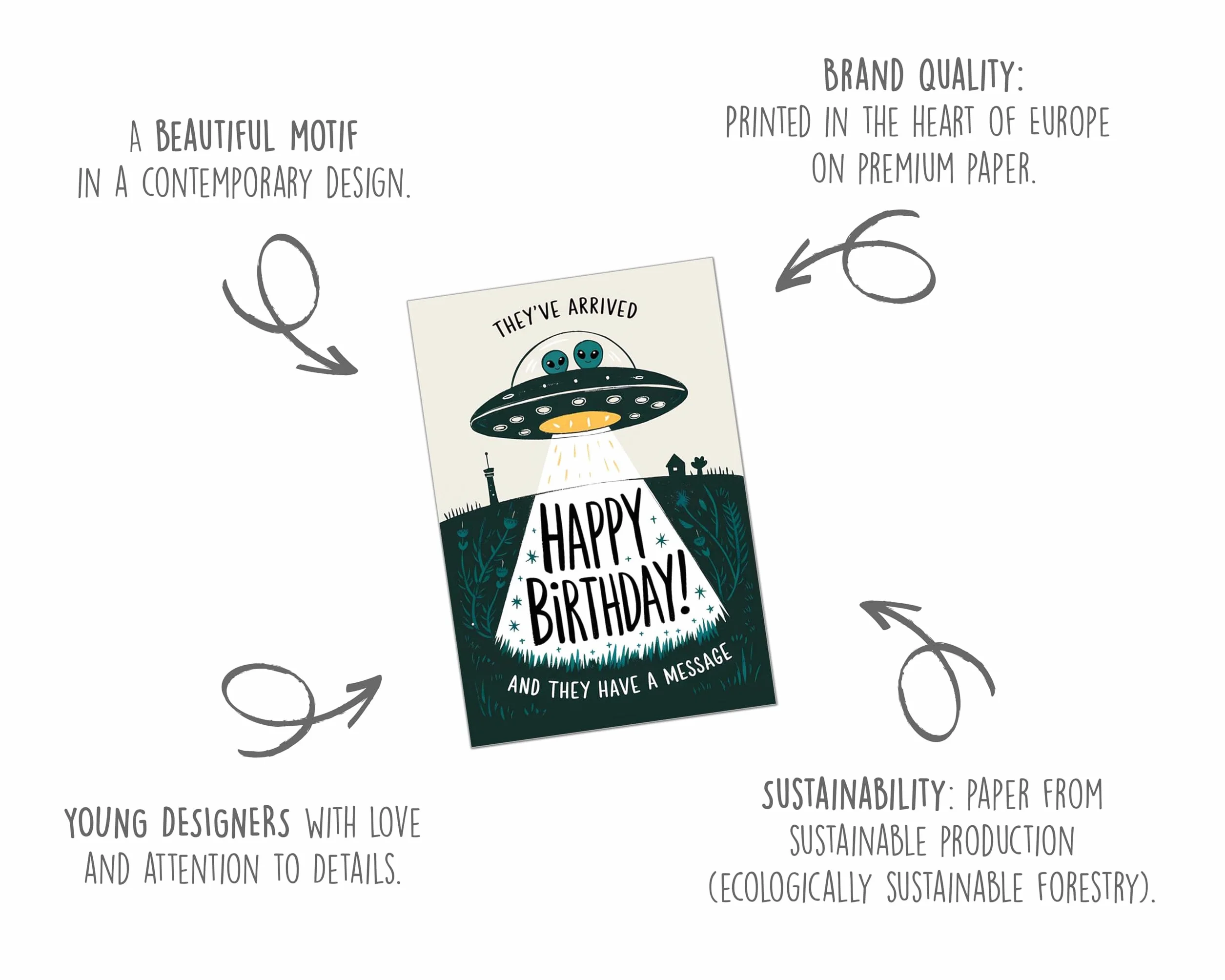 Edition Seidel Kartka urodzinowa premium z kopertą. Kartka z życzeniami urodzinowymi Happy Birthday, mężczyzna, żona, przyjaciela, dziewczyny, UFO, śmieszny humor (G3783 SW025)