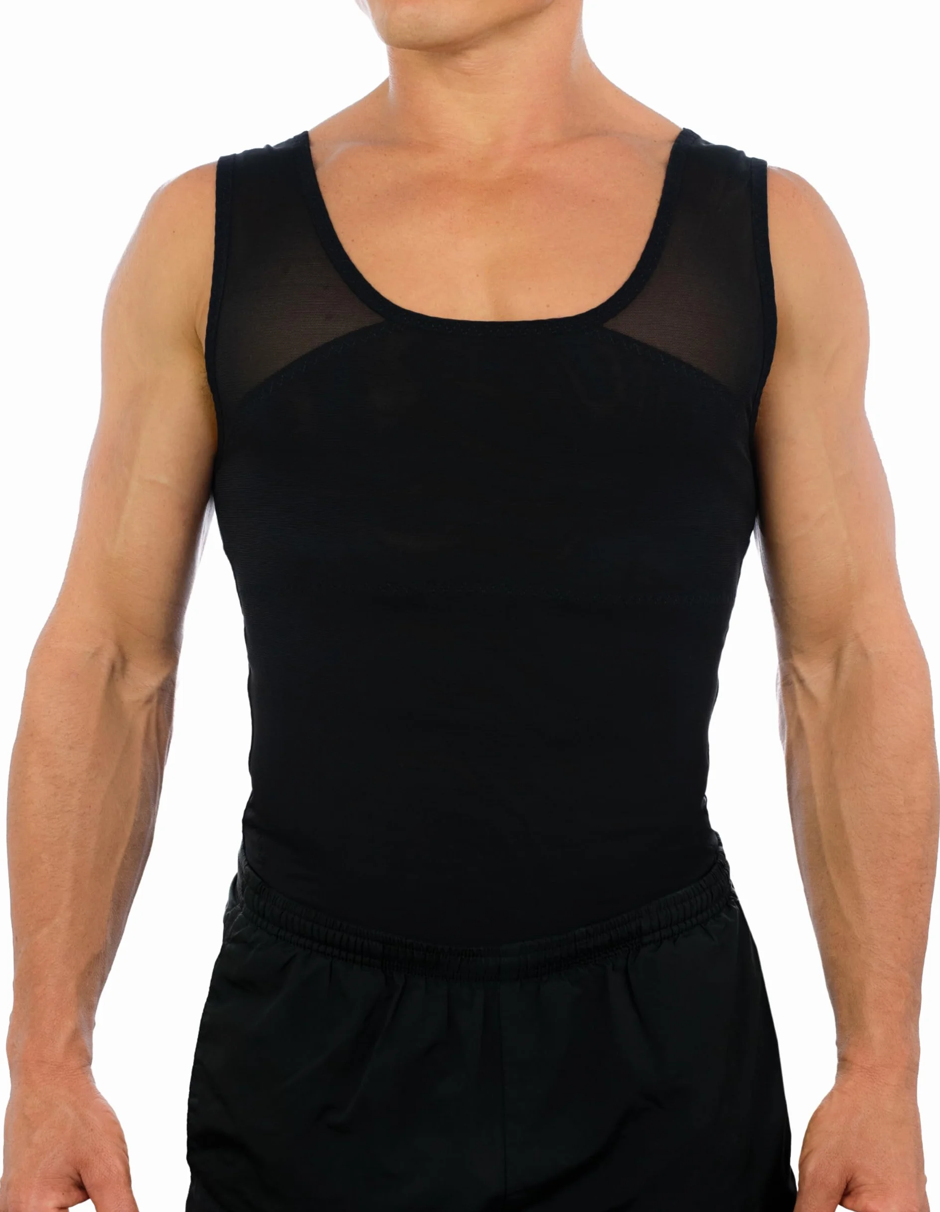 Esteem Apparel Oryginalna męska koszula kompresyjna na klatkę piersiową, aby ukryć mooby ginekomastii, Czarny, XXL