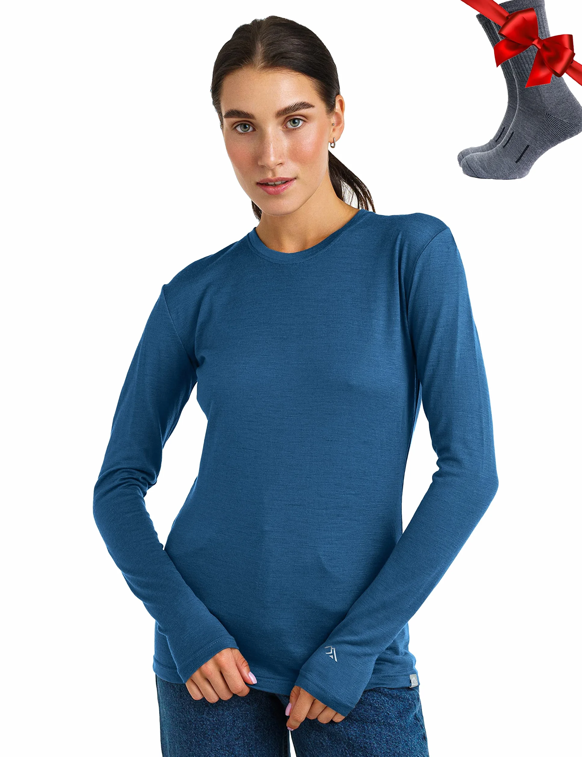 Merino.tech Damska warstwa bazowa z wełny merynosów – 100% wełna merynosowa ciężka, średniej wagi, lita koszula termiczna z długim rękawem i skarpety