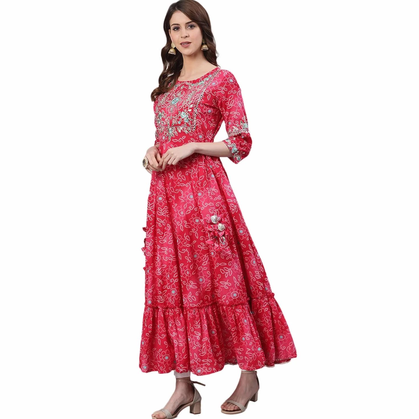 ishin Damska kurta z wiskozy Rayon Anarkali zdobiona