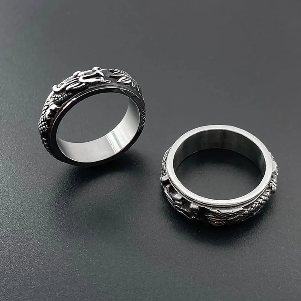 IMINI Obracający się smok spinner, pierścień Fidget, stal nierdzewna, punk, fajny zwierzę, ulga w stresie, obracanie się swobodnie, obrączka, dla mężczyzn, chłopców, kobiet, urodziny, biżuteria