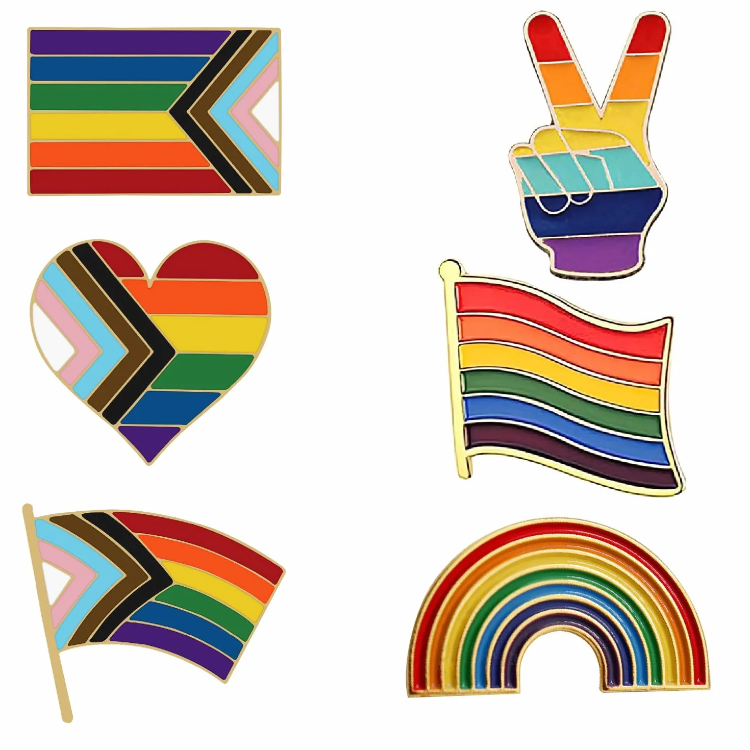 6 szt. Gay Pride Pins, przypinki tęczowe broszki, broszki z dumą gejowską, flaga progresu, przypinka do klapy, broszka, broszka, pin, tęczowa flaga, dumna na ubrania i bla