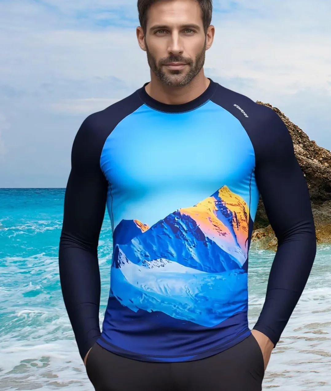 Męska koszulka UV z długim rękawem UPF 50+ Rashguard szybkoschnąca koszulka do pływania, surfowania, wędkowania, wody, koszulka z długim rękawem