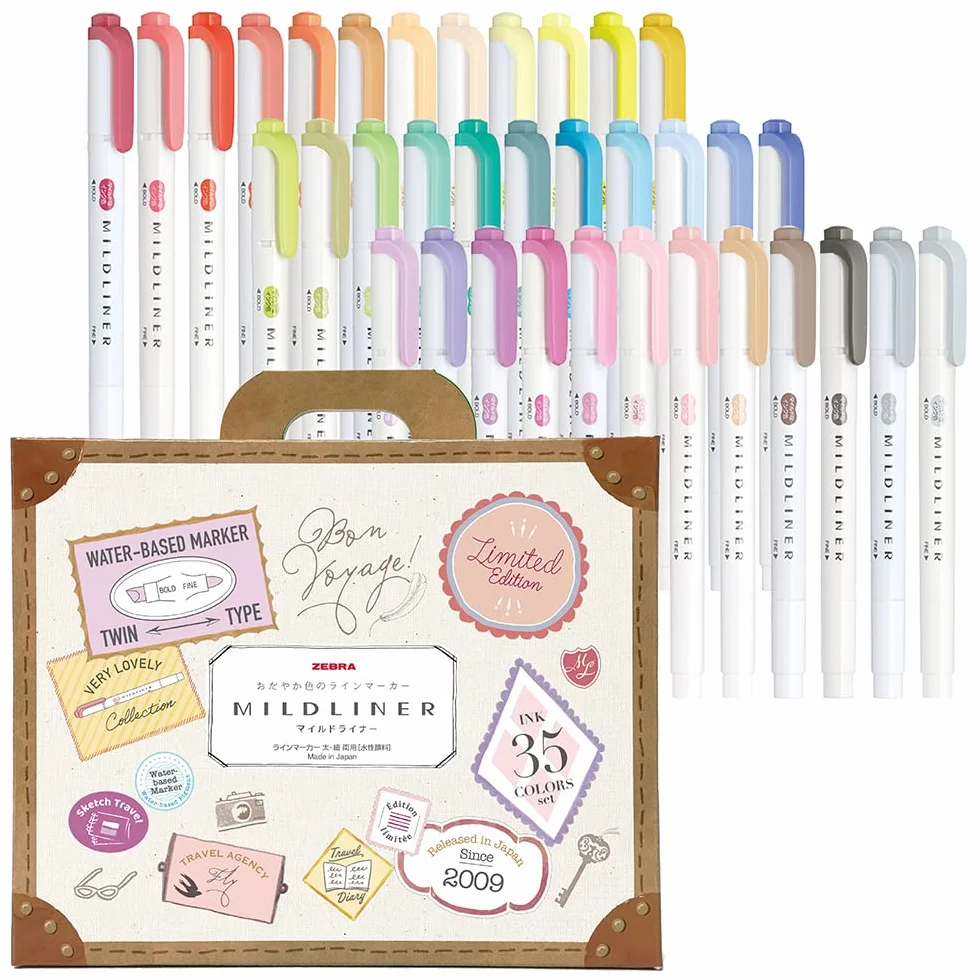 Zestaw markerów marki Zebra Pen Mildliner 35 kolorów w pudełku prezentowym WKT7-35C, wielokolorowy