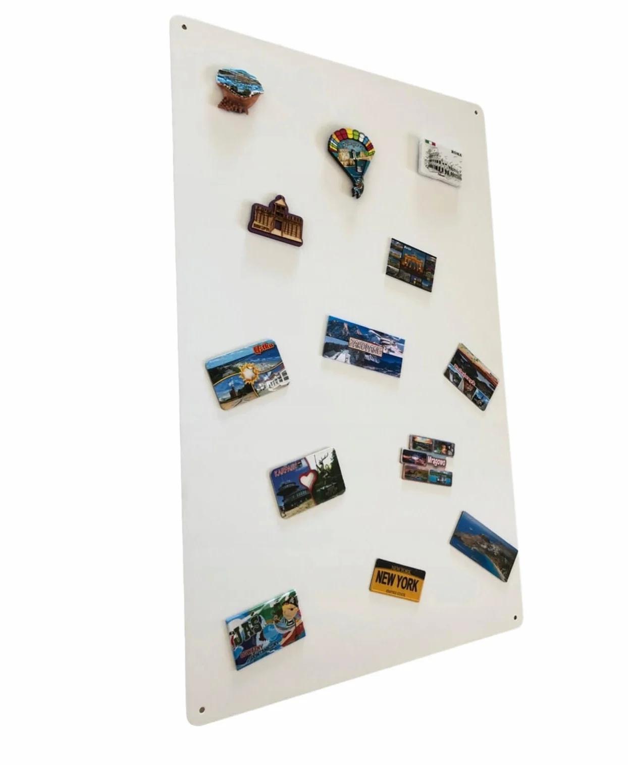 Tablica na Magnesy z Podróży Biała 80x50 cm Stalowa Tablica Magnetyczna Bezramkowa Montaż Ścienny do Domu Biura Kuchni Elementy Montażowe w Zestawie