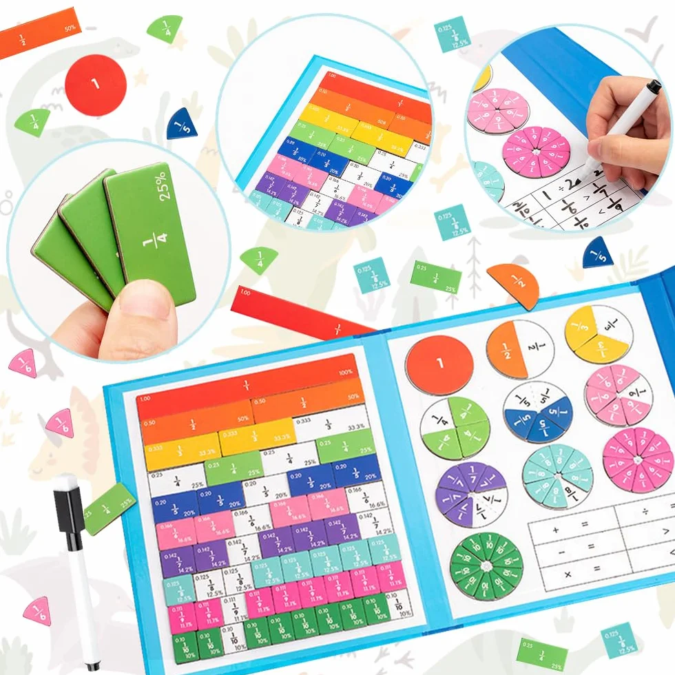 Płytki z frakcjami magnetycznymi, Montessori Magnetic Book Frraction, płytki magnetyczne, frakcje, płytki z frakcjami magnetycznymi, kręgami frakcji, frakcjami magnetycznymi