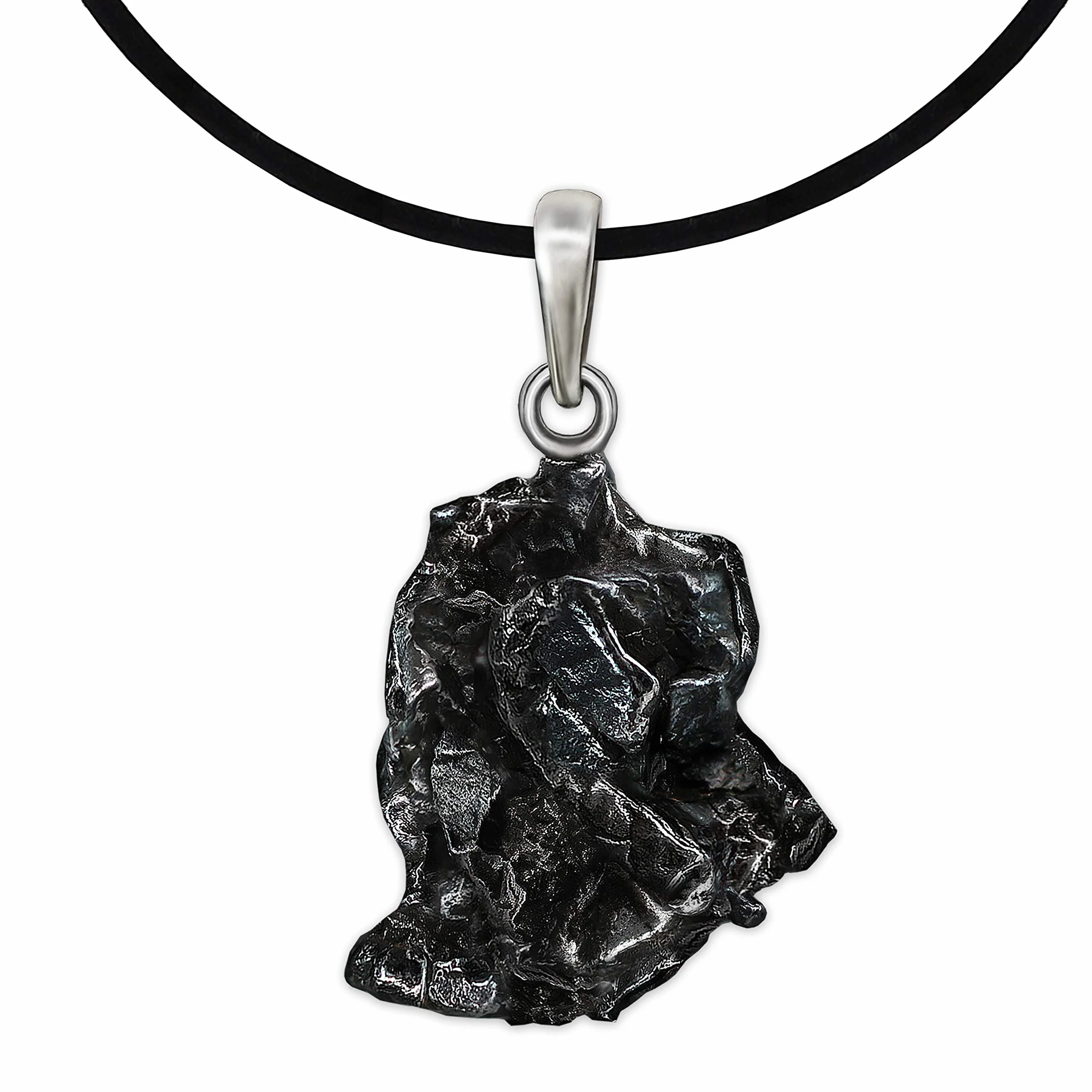 CLEVER SCHMUCK Zestaw zawieszek meteoryt prawdziwa gwiazda z pętlą ze srebra 925 i certyfikatem, łącznie z taśmą kauczukową, czarna, 45 cm