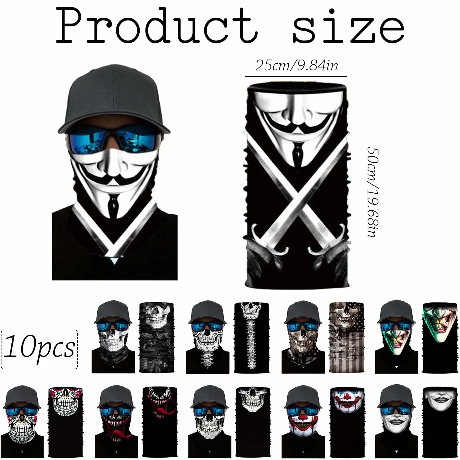 10 sztuk wielofunkcyjnych chust, maseczka funkcyjna, czaszka, komin na Halloween, elastyczna chusta na wąż, chusta na szyję, nakrycie głowy, ochrona przed słońcem, maska do biegania, wędrówek