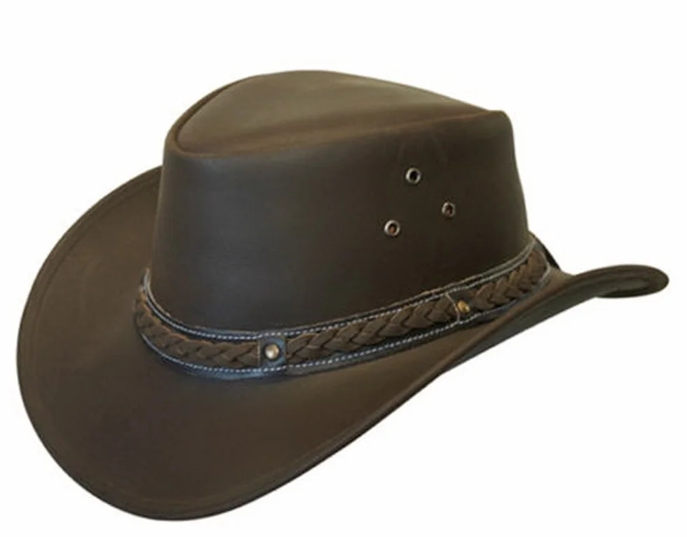 Skórzany kapelusz australijski krzak kowbojski styl klasyczny Western Outback brązowy