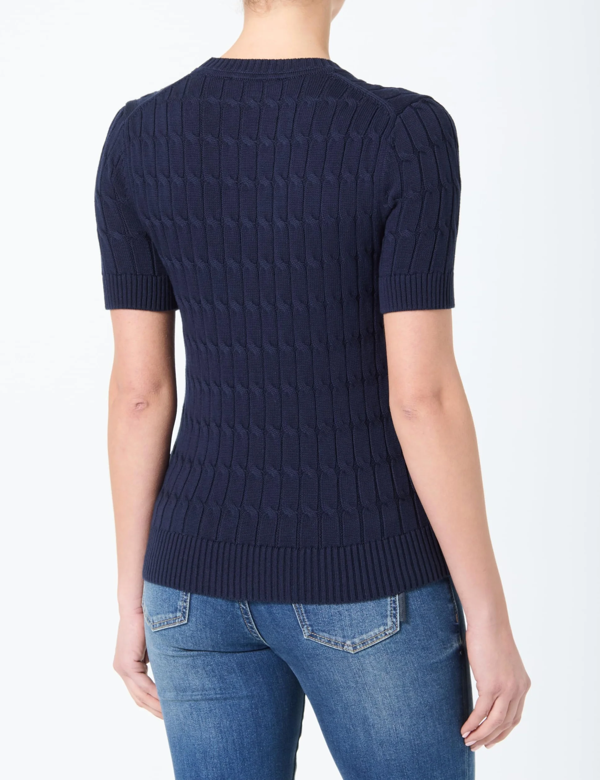 Tommy Hilfiger Women's Knitted Jumper Kabel CO MID GG SS C-NK SWT WW0WW38744, Niebieski (Dark Night Navy), S