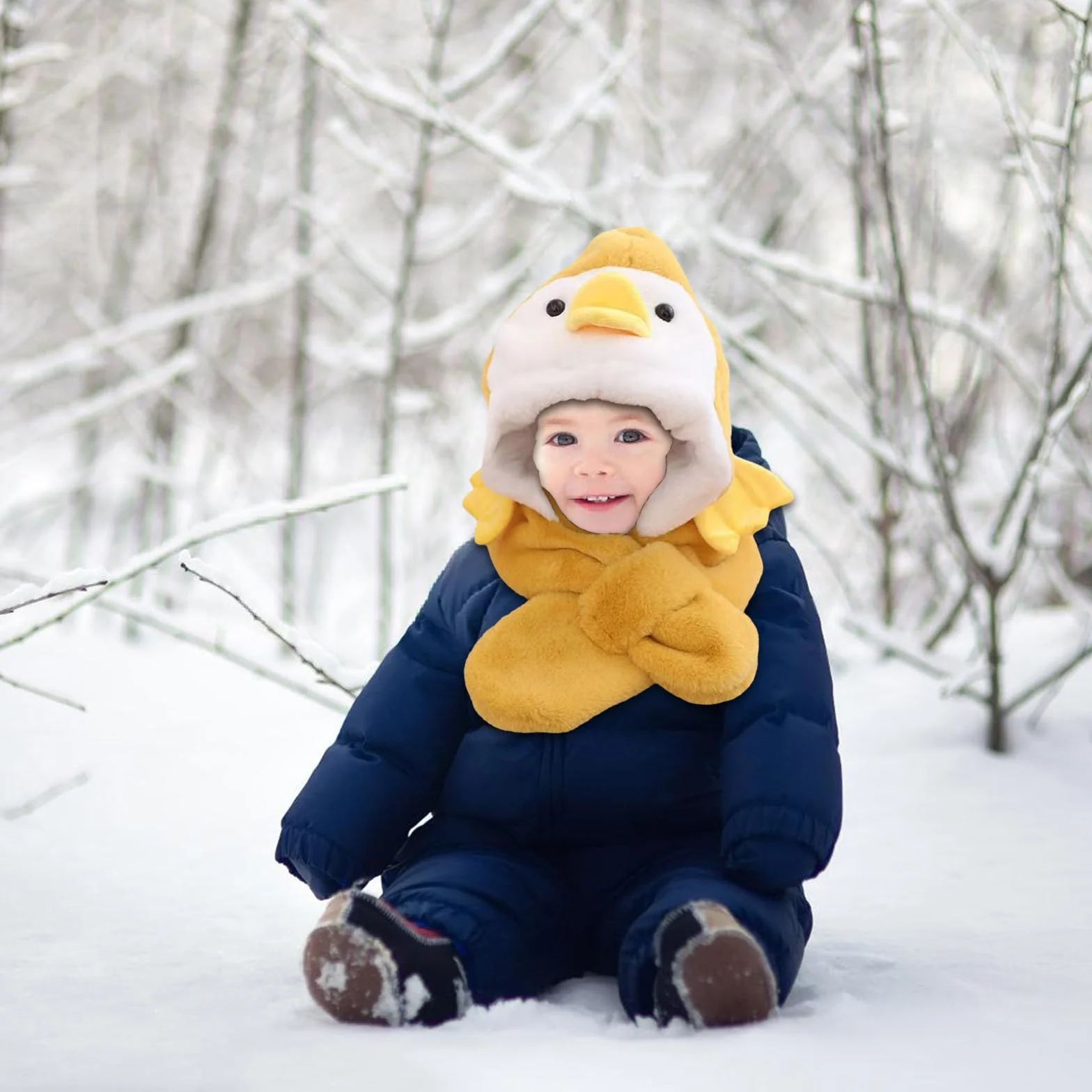 PLUSHCEWT Zestaw szalików z kapturem 2 w 1, dla dzieci, zimowy, ciepły kapelusz, szalik, urocze dziewczyny, chłopcy, czapki, szalik, zima, pluszowe szaliki z kapturem, akcesoria pogodowe, dla dziecka,