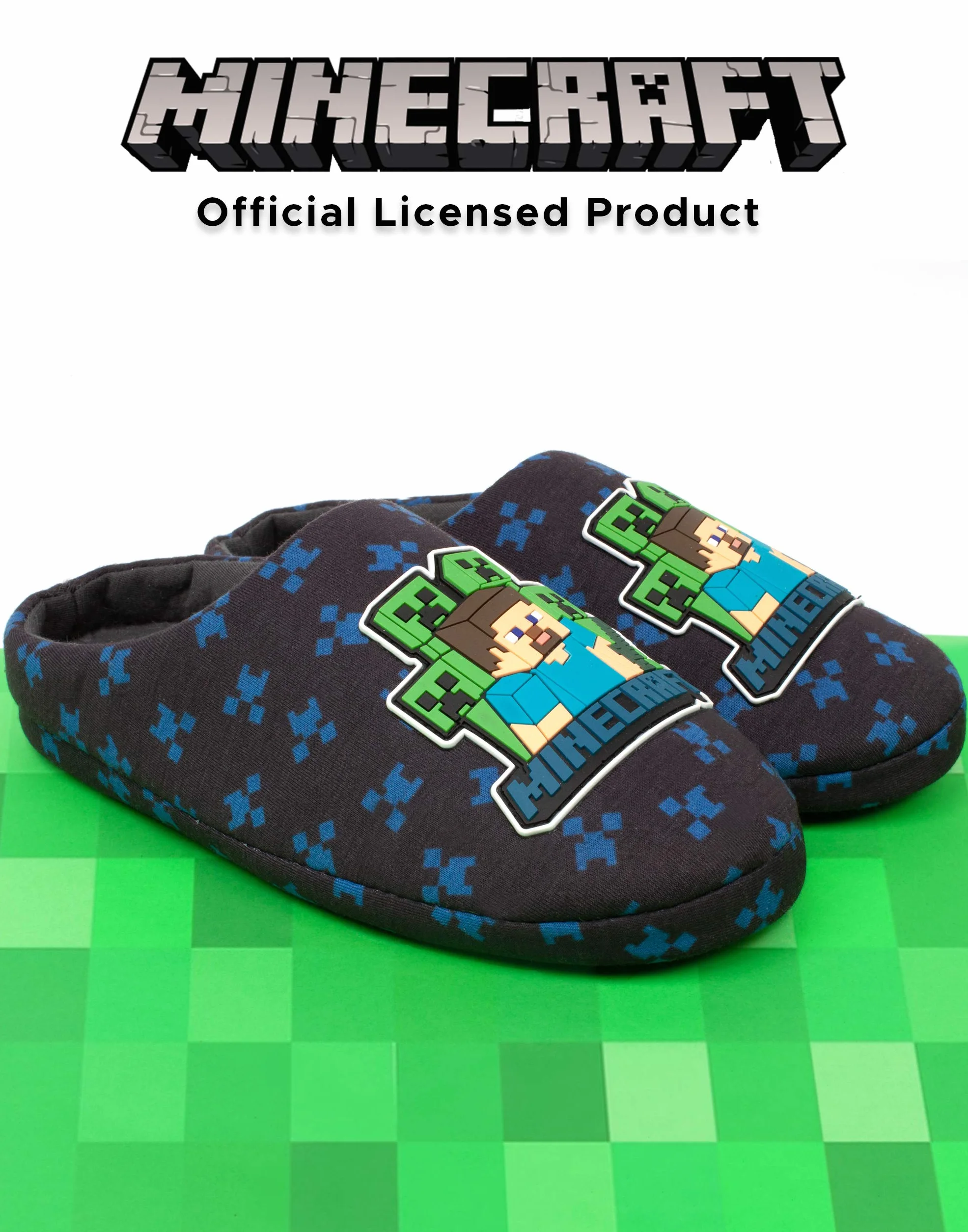 Minecraft Slippers Dziecięce Niebieskie Creeper Vs Zombie Tnt Dom Buty