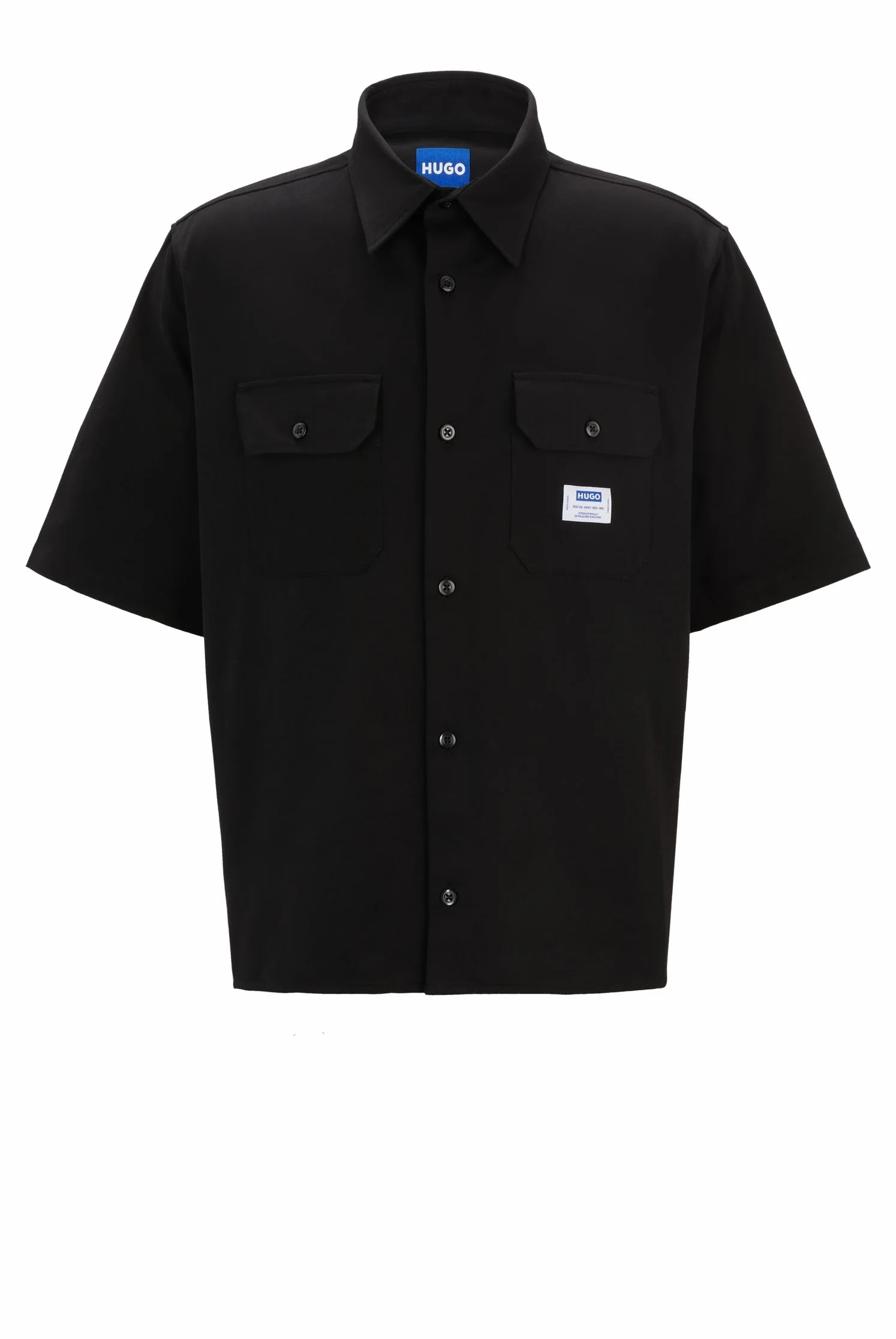 HUGO Męska koszula Ekyno Cotton o skośnym kroju z naszywką z logo, czarny1, XXL