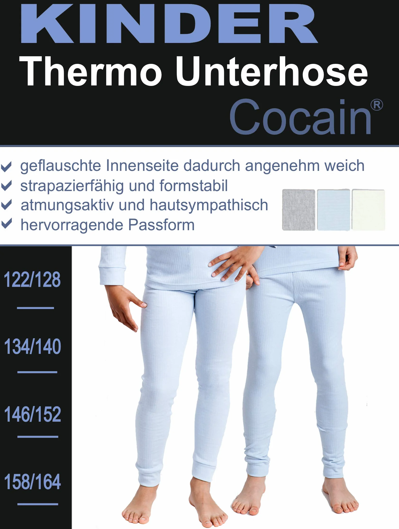 Cocain underwear Długie spodenki termiczne dla dzieci, 2 sztuki, szorstkie, przytulnie ciepłe, 122/128-158/164