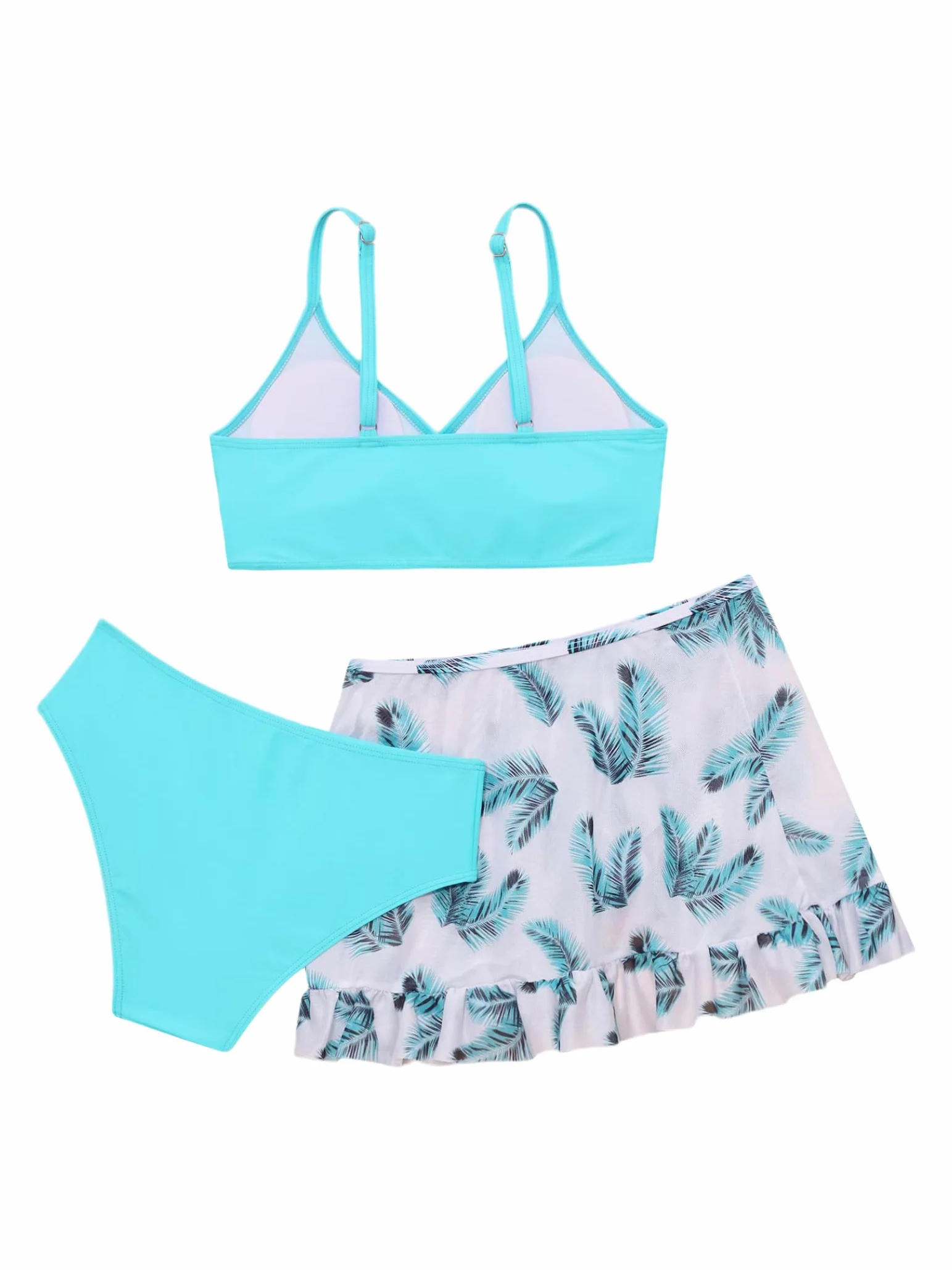 Dziewczęce bikini zestaw 3-częściowy kostium kąpielowy ze spódnicą, bikini, topy, nadruk kwiatowy, bikini, moda kąpielowa, na lato, strój kąpielowy