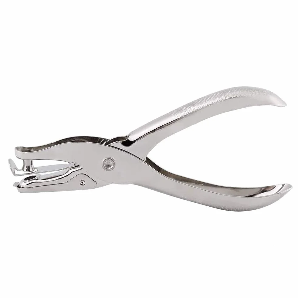Dziurkacz, metalowy ręczny dziurkacz, 1 otwór szczypce, jeden otwór, dziurkacz, papier ze stali nierdzewnej, 6 mm, pojemność 8 arkuszy srebrny