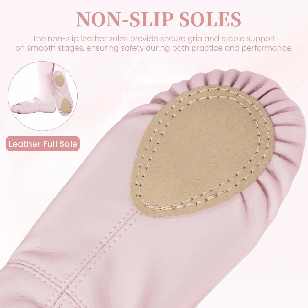 Buty baletowe dla dziewczynek – lekkie buty baletowe ze skórzaną podeszwą, różowe motyle dla dzieci z elastycznymi, skrzyżowanymi paskami, odpowiednie do jogi, baletu, tańca, gimnastyki