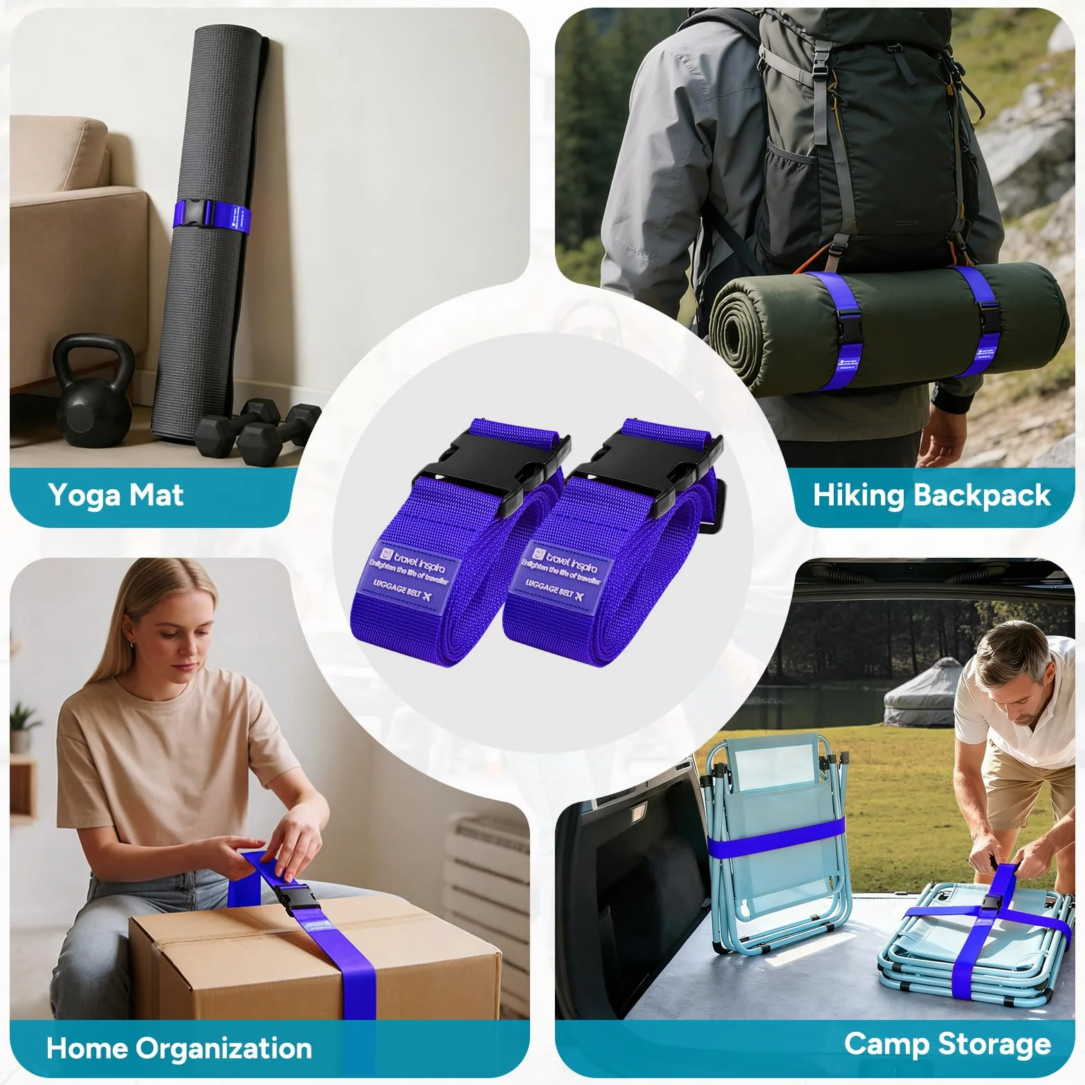 travel inspira paski do walizek, 2 sztuki, 104–195 cm, regulowane paski na walizki, efektowne paski na walizki do identyfikacji – paski na walizki do walizek podróżnych 20"–32" (niebieskie)