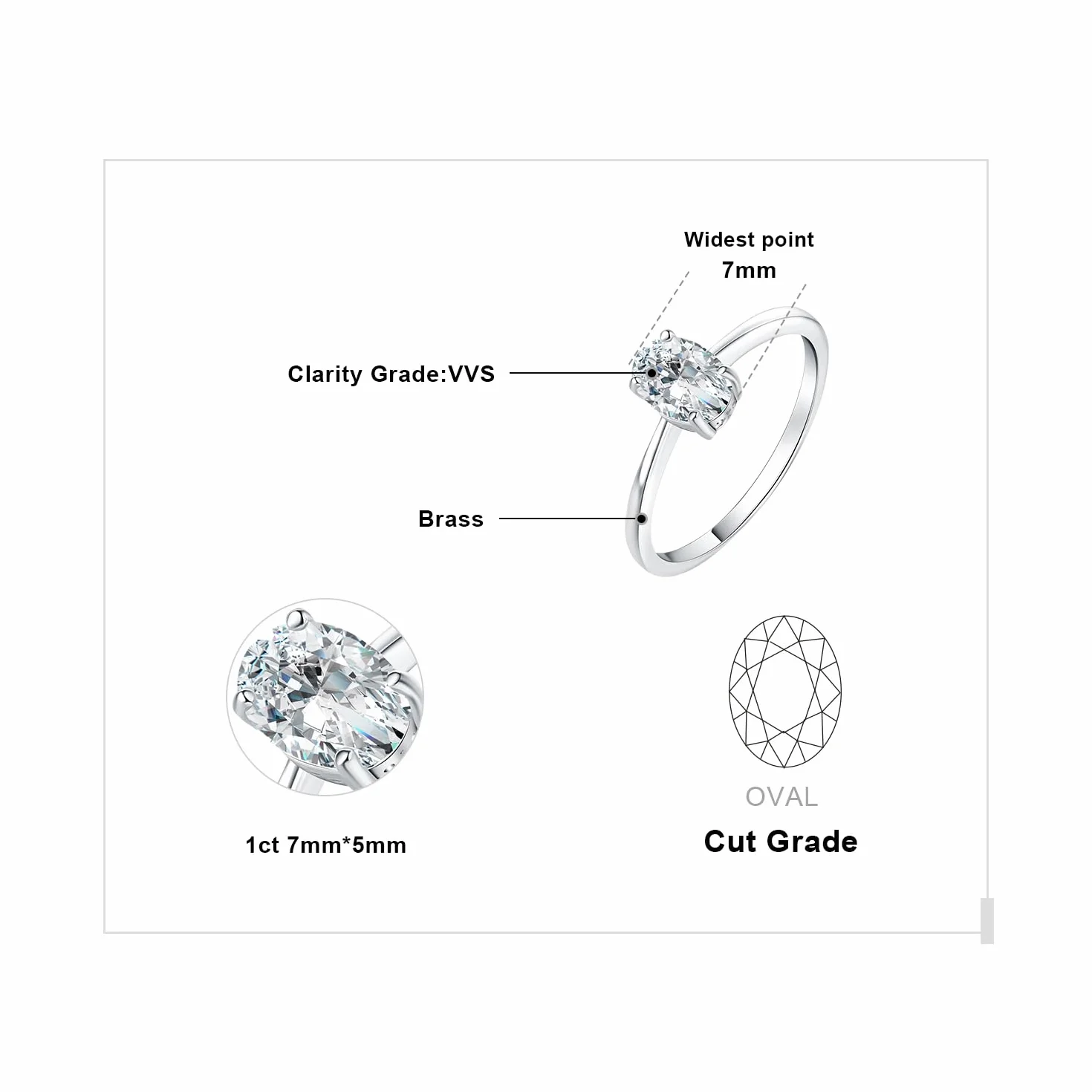JewelryPalace 1ct Classic cyrkonia owalny pierścionek Solitaire kamień pozłacany 14K białe złoto, pierścionek zaręczynowy ślub obietnica obrączka, zestaw biżuterii Mariee 54