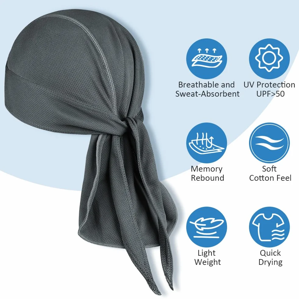 Bandana Czapka kolarska, Szybkoschnąca, Oddychająca Czapka Piracka, Sportowa Bandana Czapka Motocyklowa dla Mężczyzn Kobiet, Elastyczna Antypotliwość, Szybkoschnąca, Szary, 52-58cm