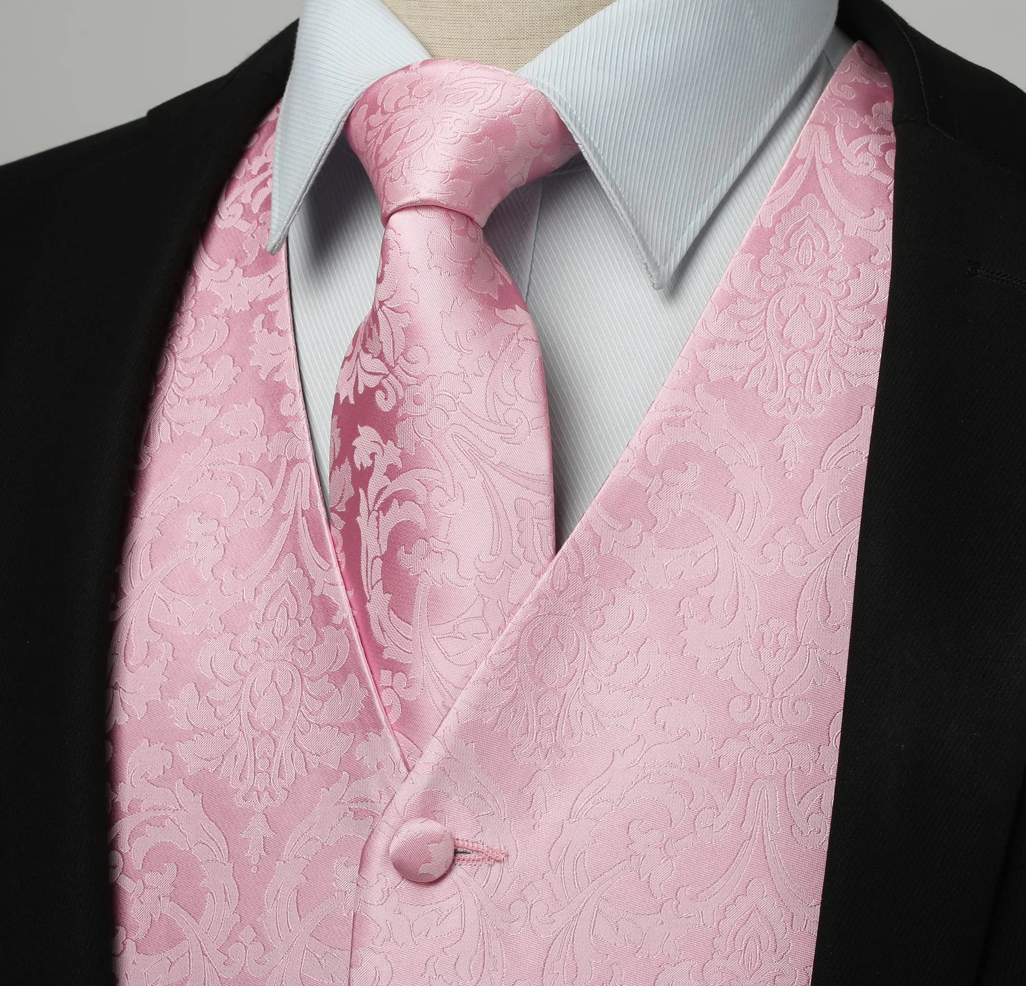 Męska kamizelka Paisley Floral żakardowa, jedwabny krawat, poszetka, zestaw z spinkami do mankietów i spinkami do krawata, zestaw na wesele, do garnituru, kamizelki