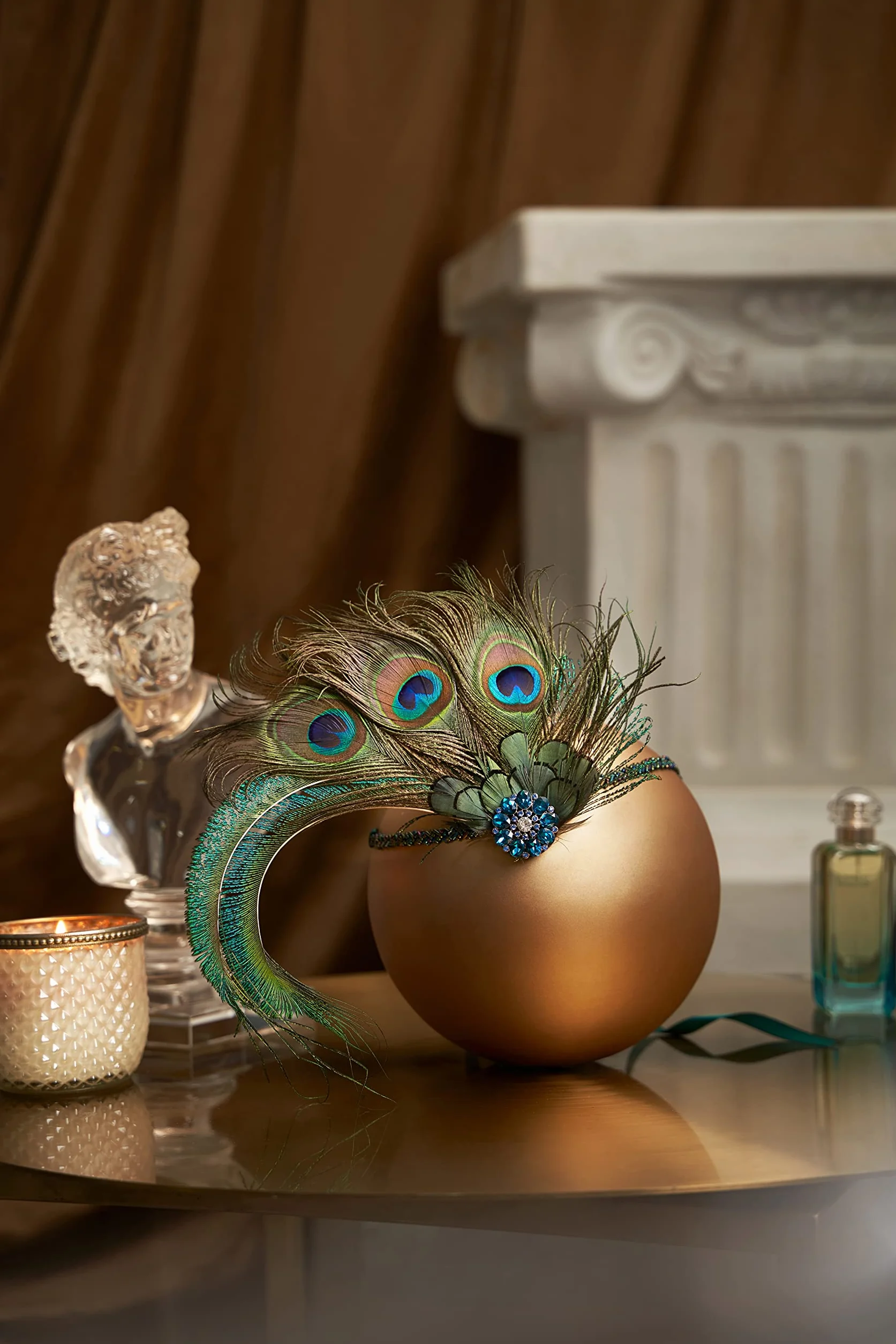 ArtiDeco Damska opaska na włosy inspirowana pawimi piórami w stylu lat 20. XX wieku, inspirowana Great Gatsby, damska opaska do kostiumu