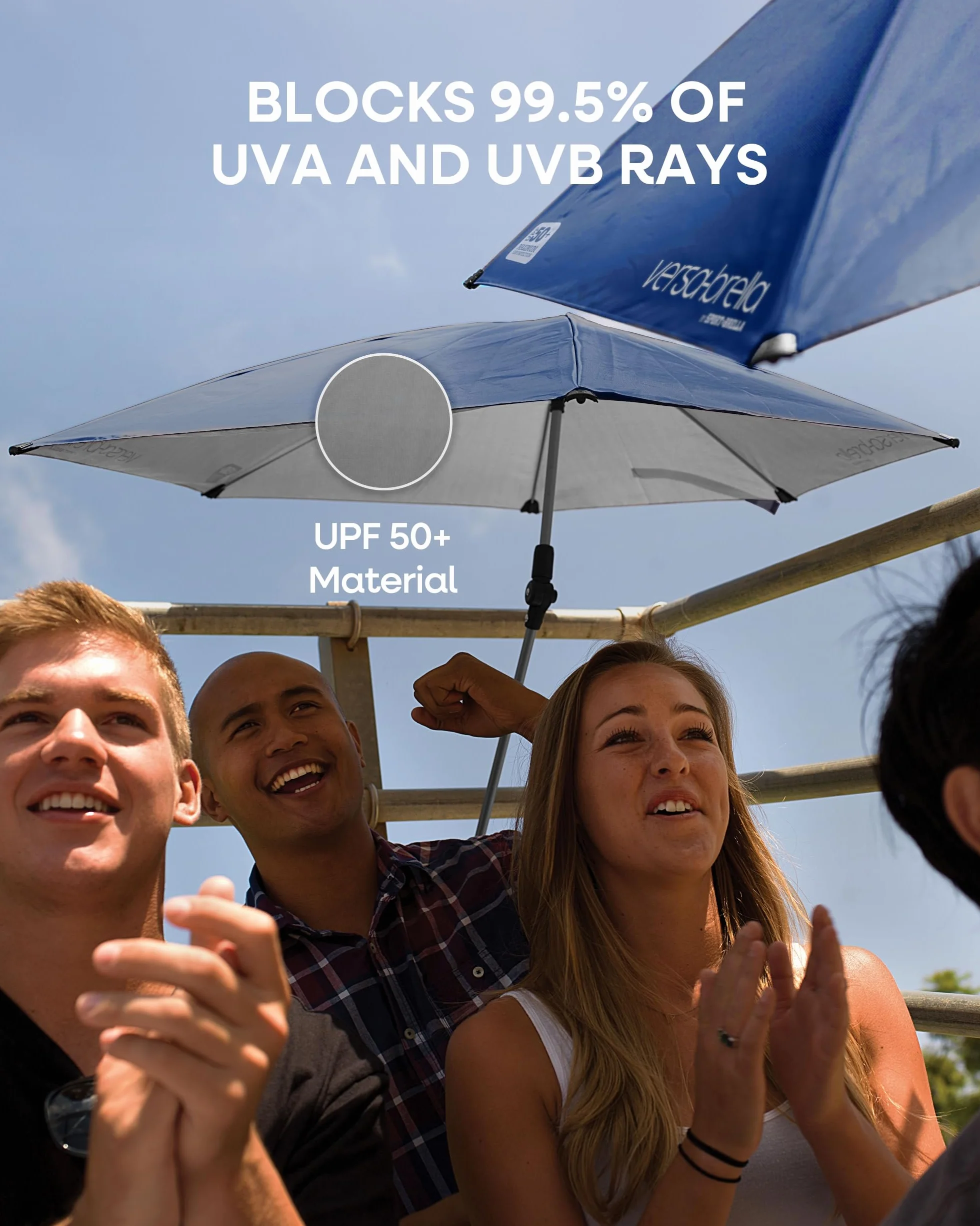 Versa-Brella UPF 50+ Parasol przeciwsłoneczny, przenośny, do sportu i aktywności na świeżym powietrzu, bezpieczny zacisk, obracany o 360 stopni dla maksymalnej ochrony, kompaktowy, z futerałem