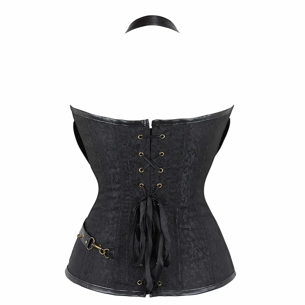 Niiyyjj Damski gorset z ćwiekami ze sztucznej skóry, gorset z łańcuszkami, steampunk, kamizelka modelująca talię, Czerwony, 6XL